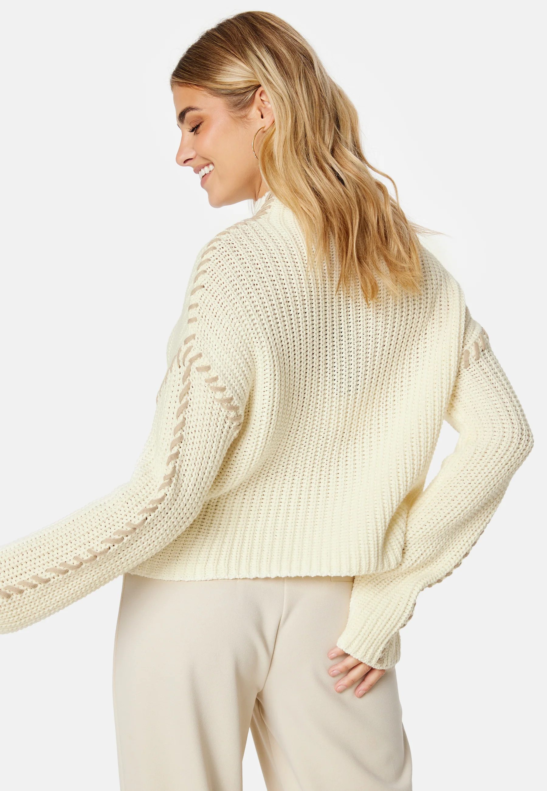 Cream LS Funnelneck Pullover - Image 3