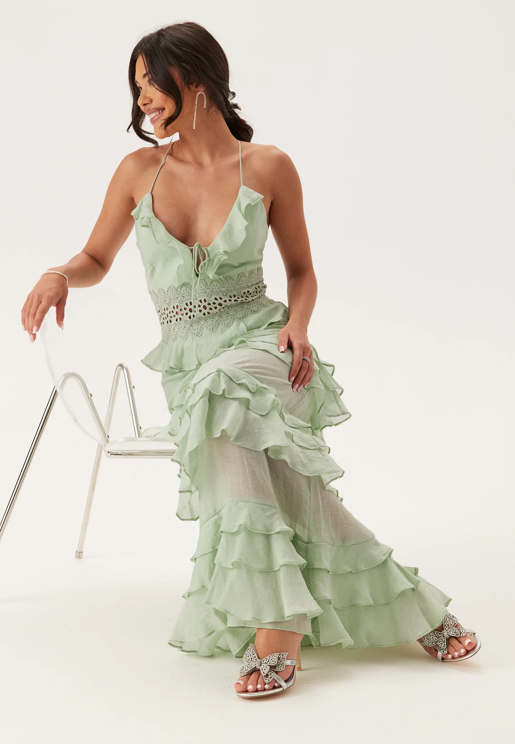 Crochet Waist Flounce Maxi Dress - Image 3