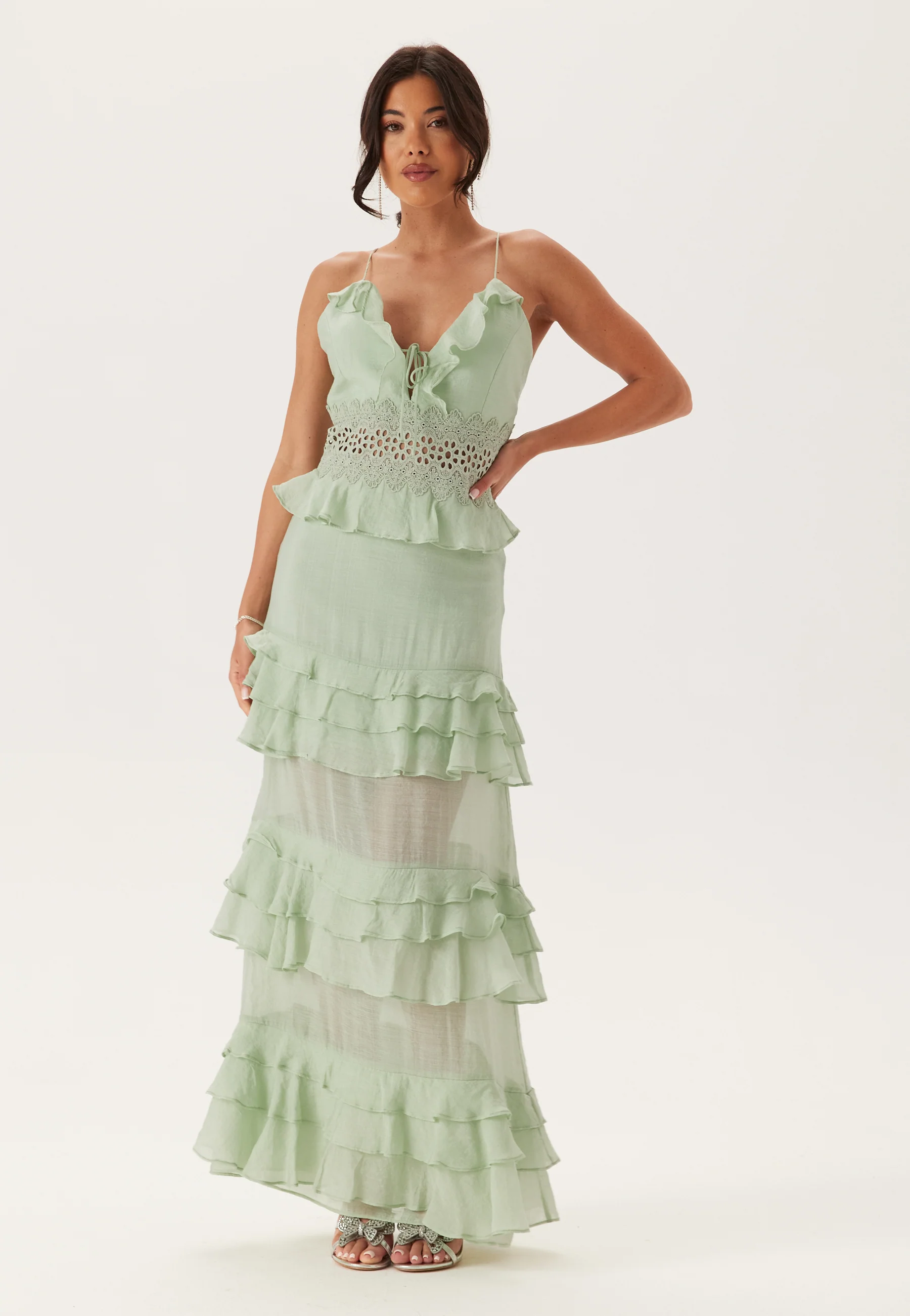 Crochet Waist Flounce Maxi Dress - Image 4