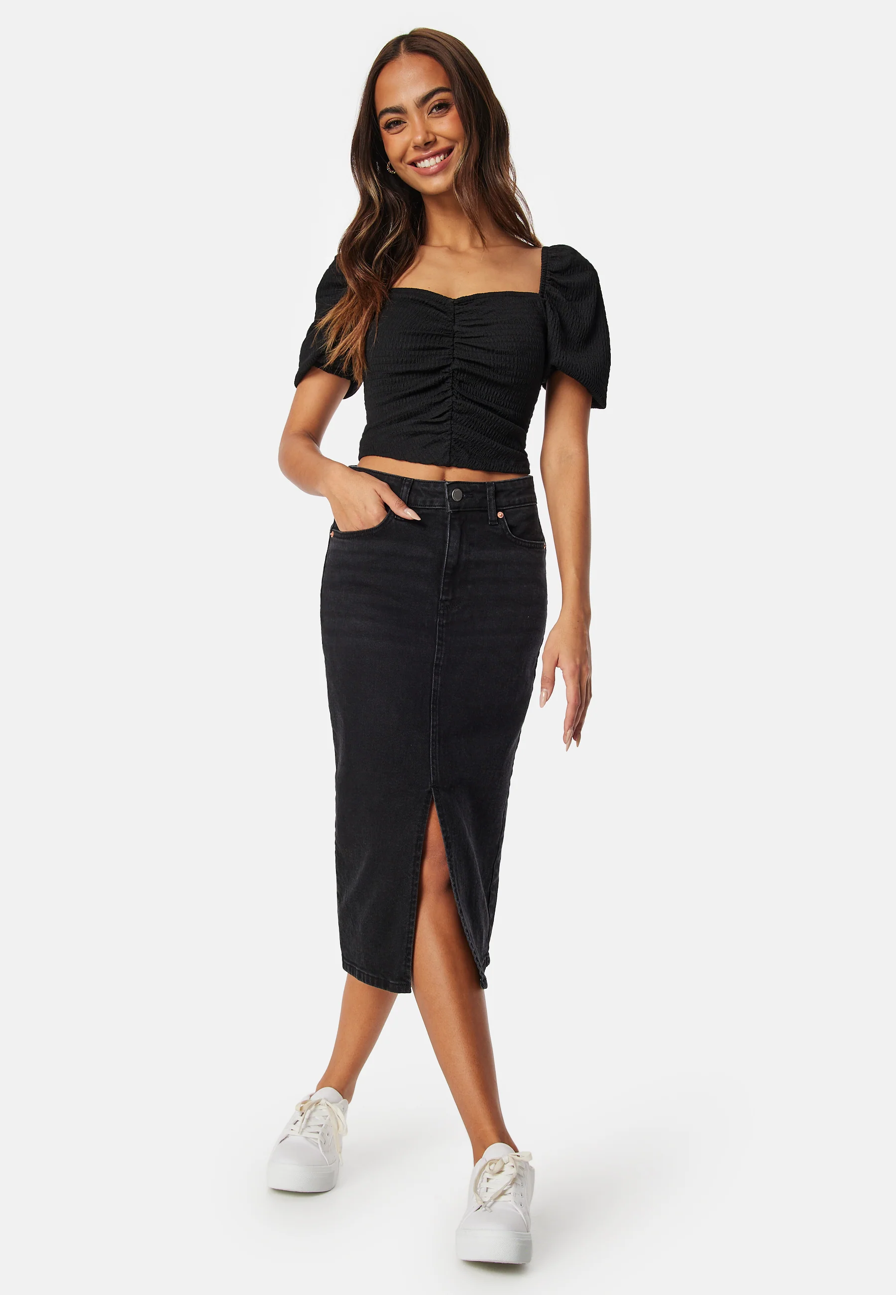 Denim Midi Slit Skirt - Image 2