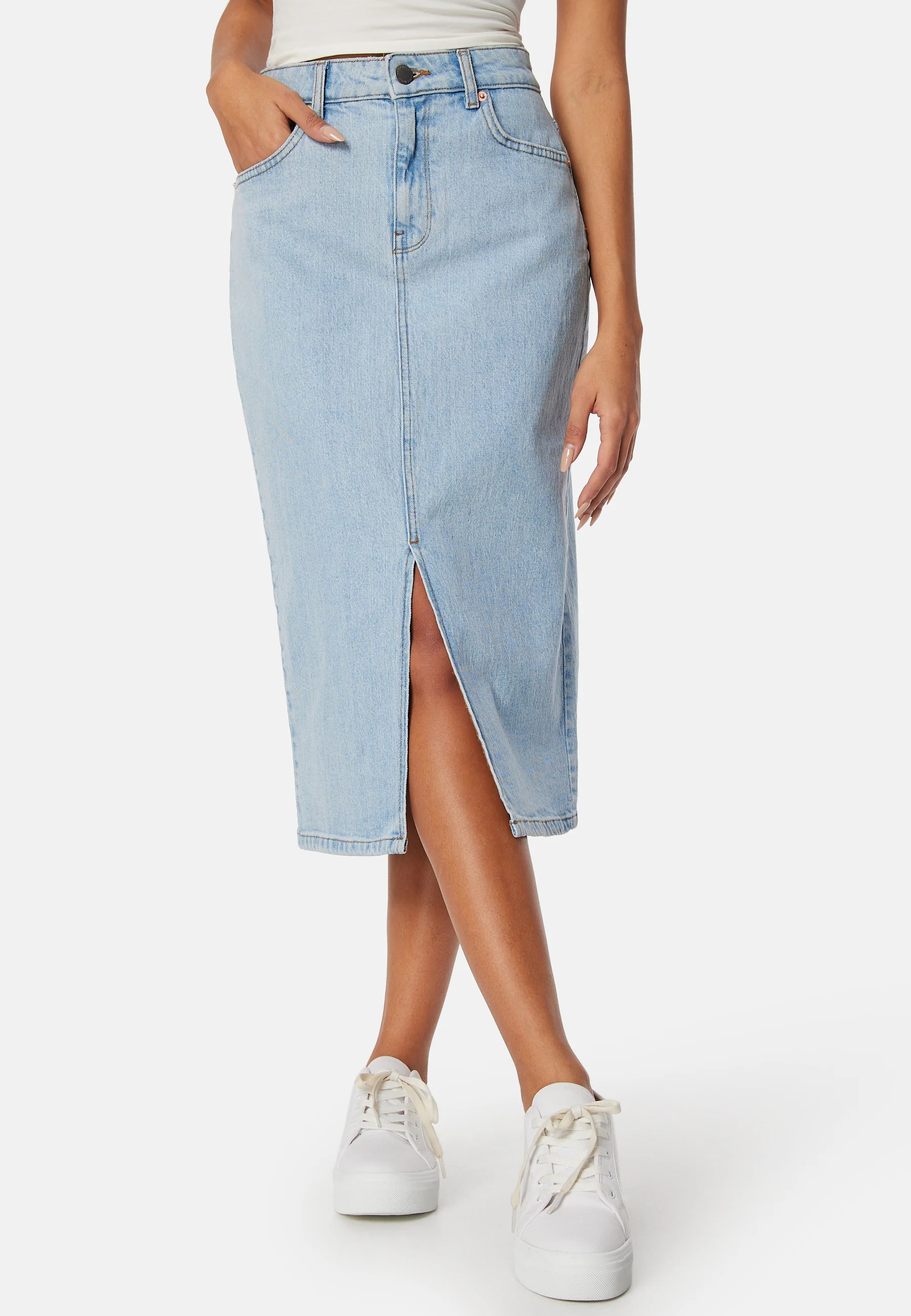 Denim Midi Slit Skirt - Image 2