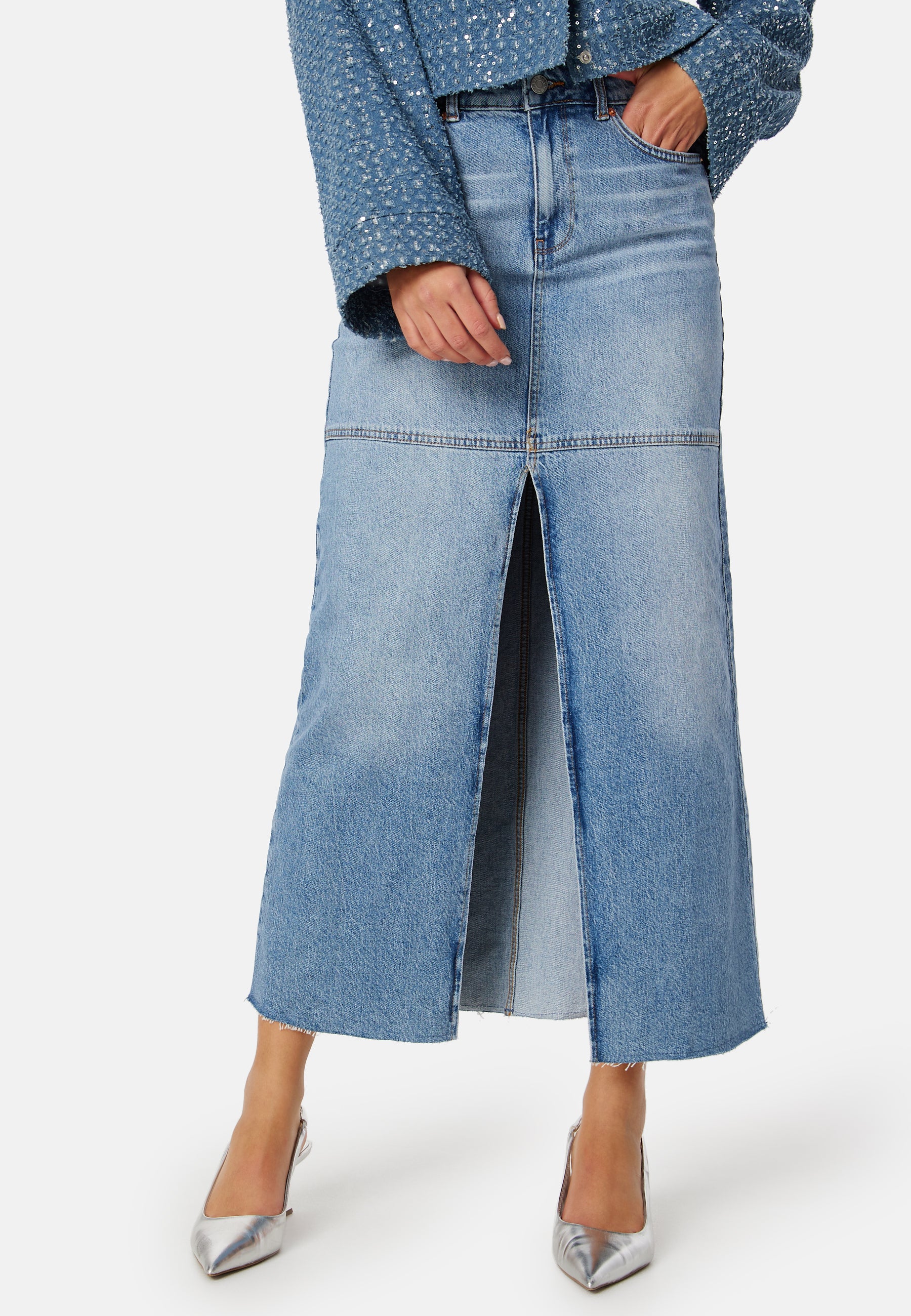 Denim Slit Midi Skirt - Image 2