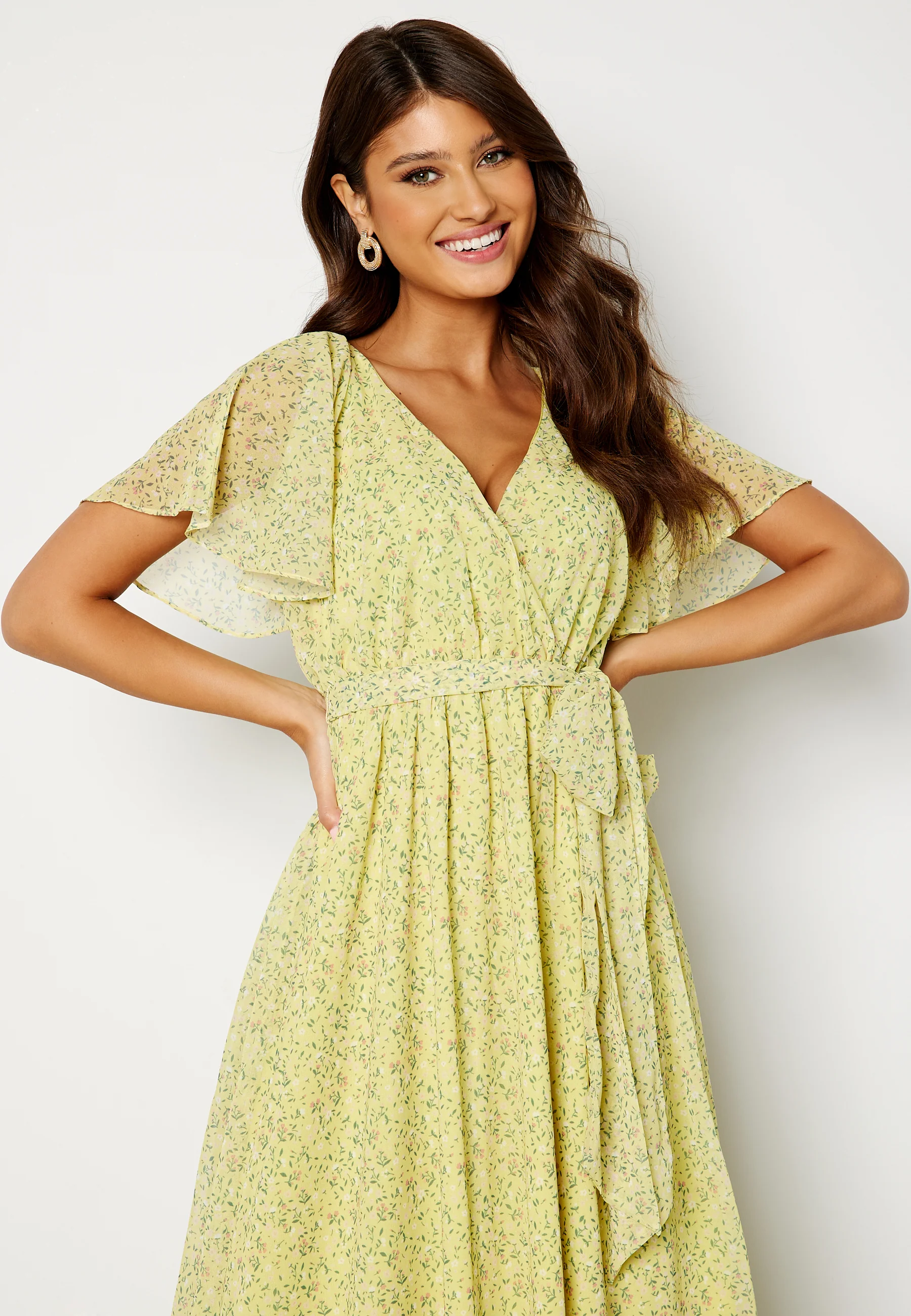 Ditsy Flutter Sleeve Maxi Dress