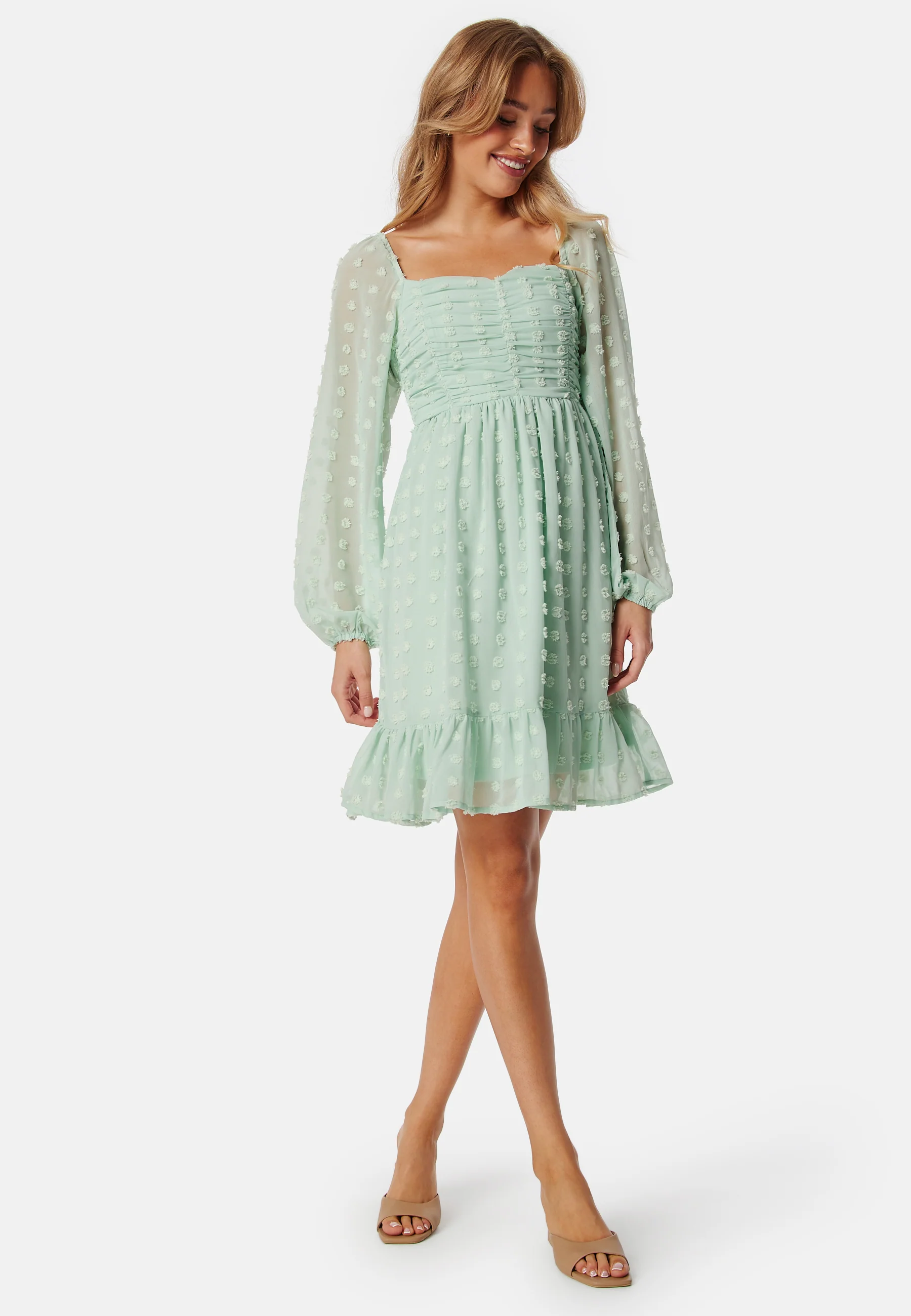 Dobby Dot Ruched  Dress - Image 3