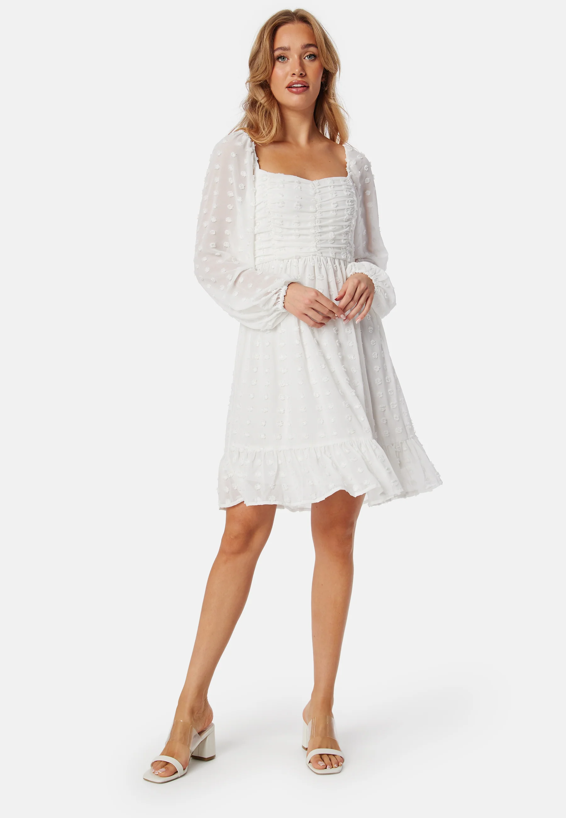 Dobby Dot Ruched  Dress - Image 2