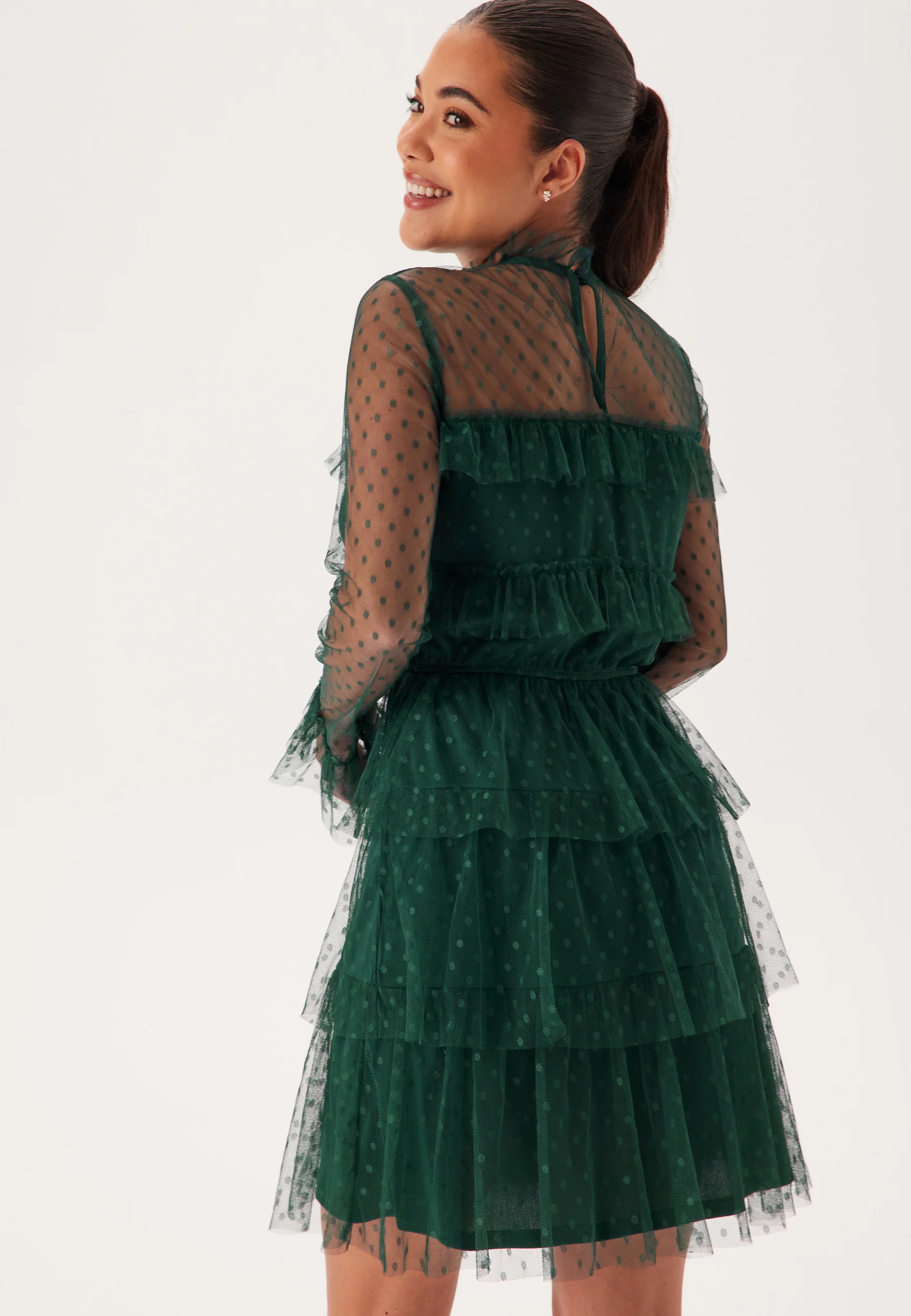 Dotted Mesh L/S Dress - Image 2