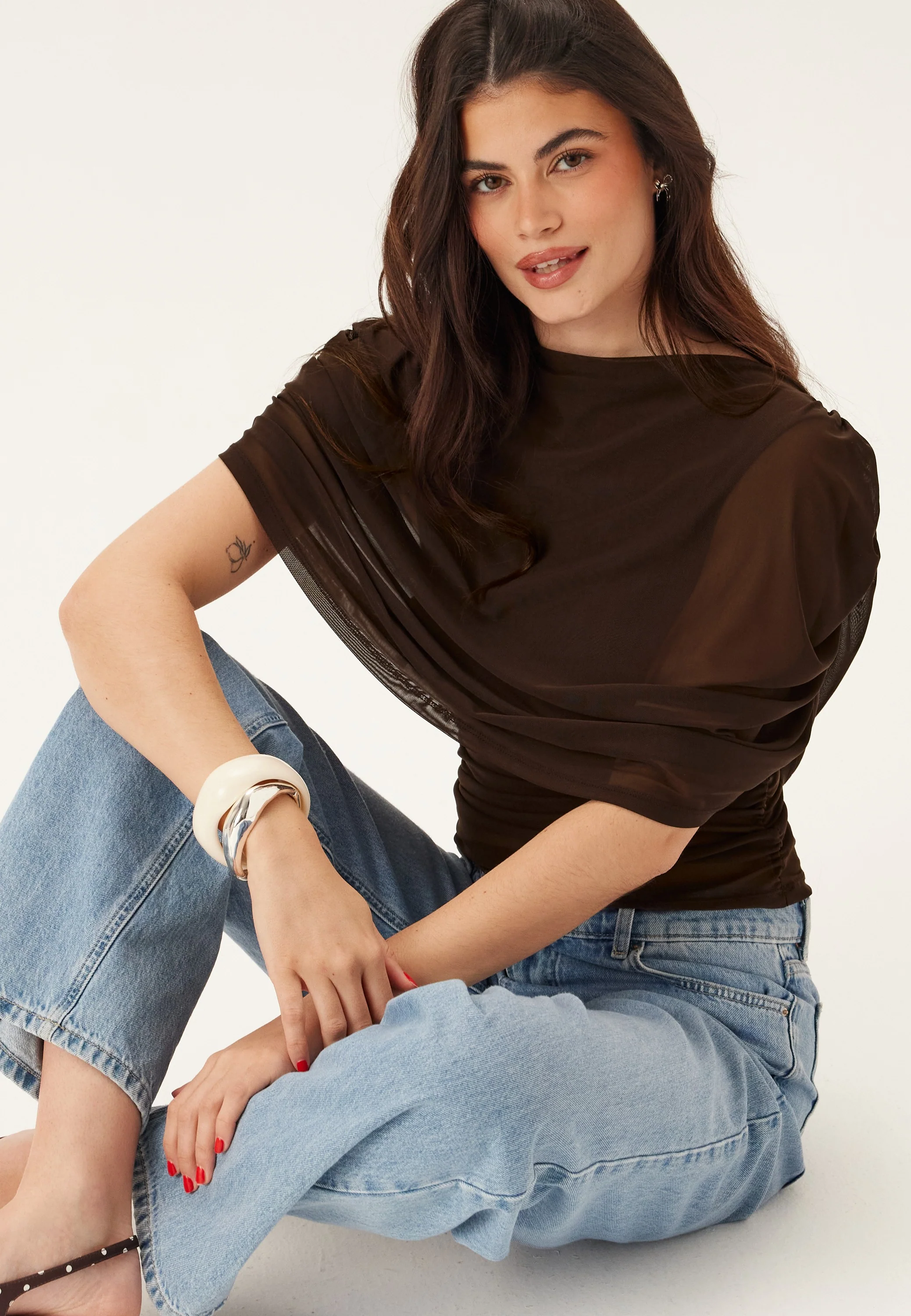 Drapy Mesh Cape Top