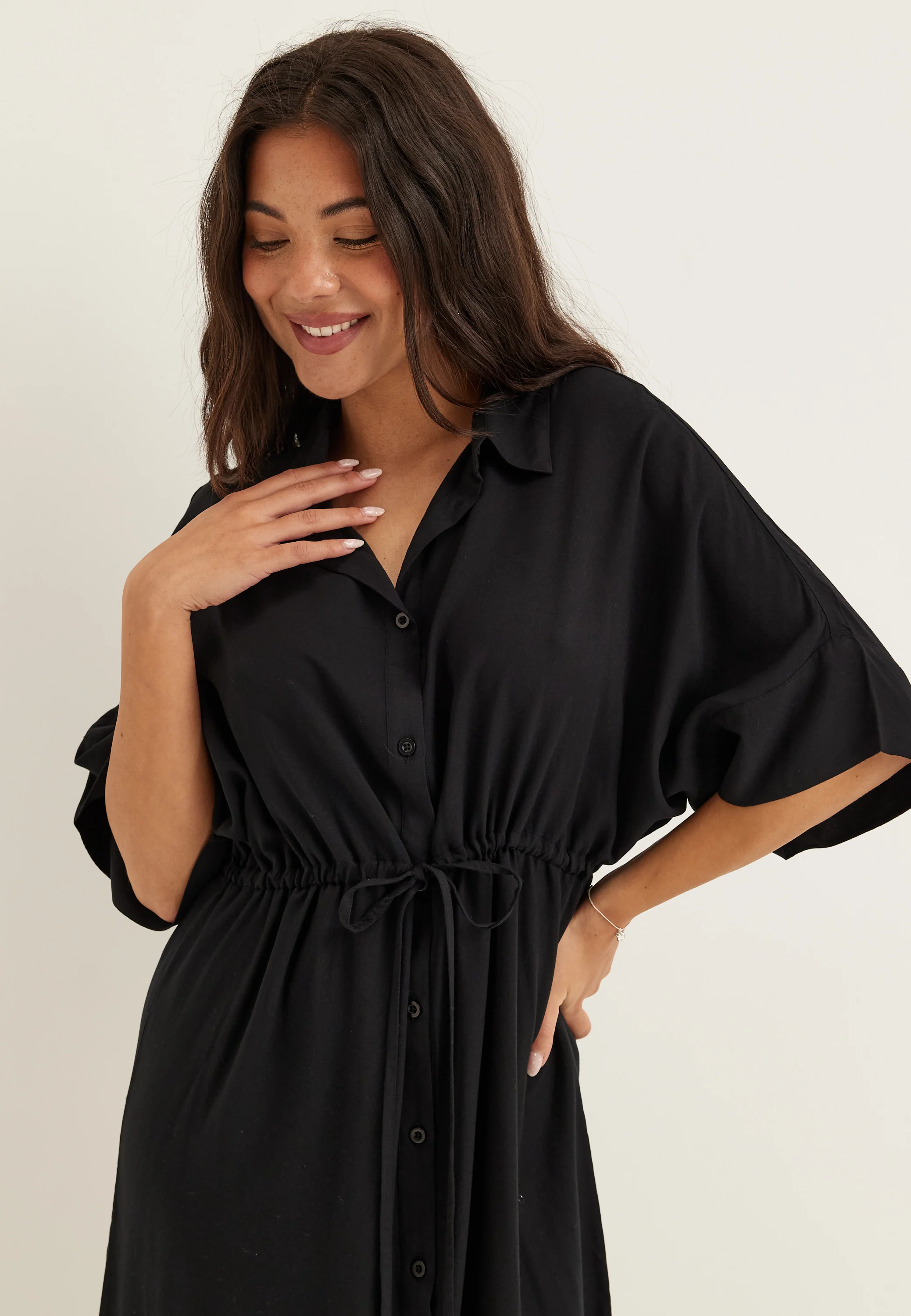 Drawstring Viscose Shirt Dress - Image 2