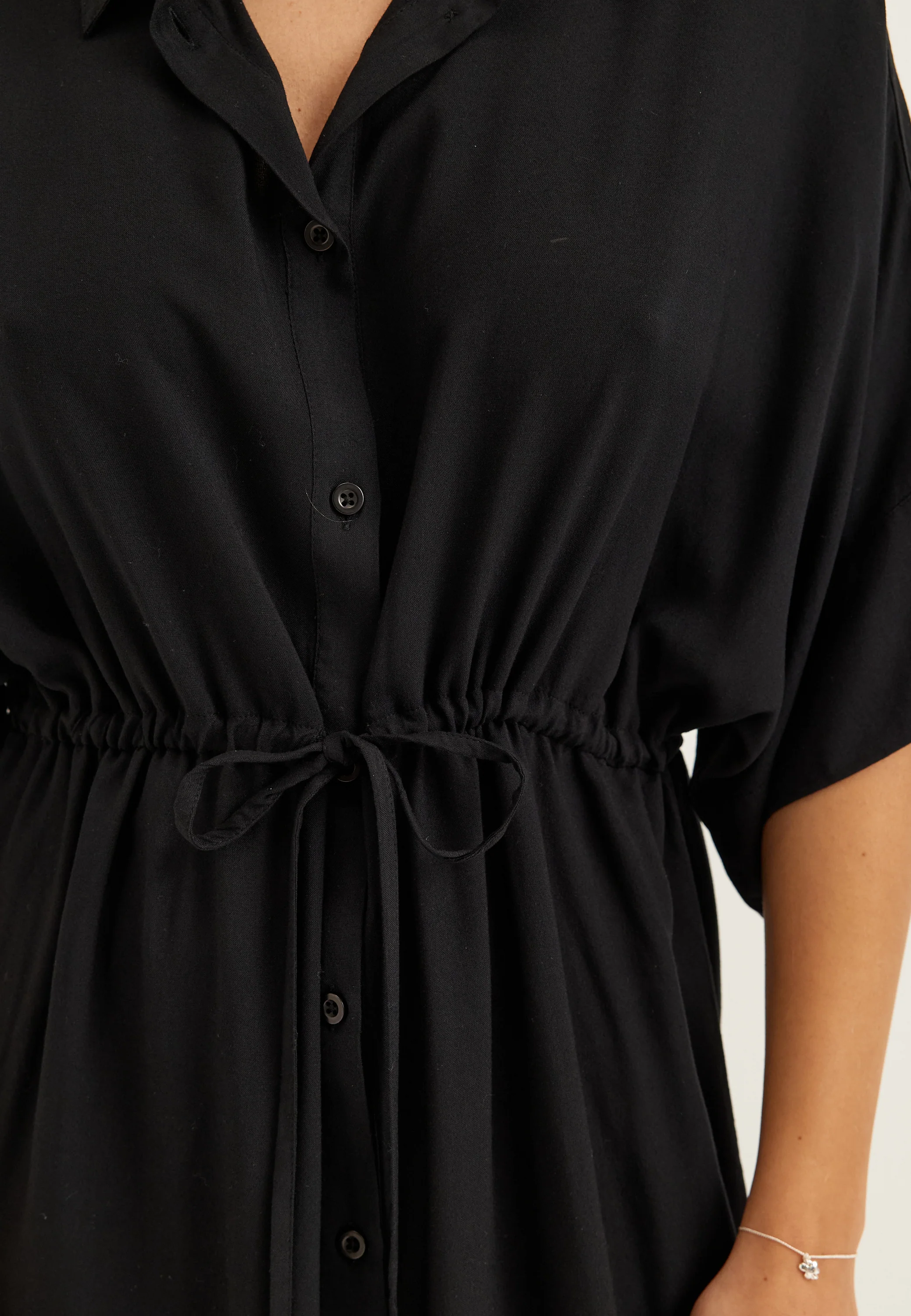 Drawstring Viscose Shirt Dress - Image 4