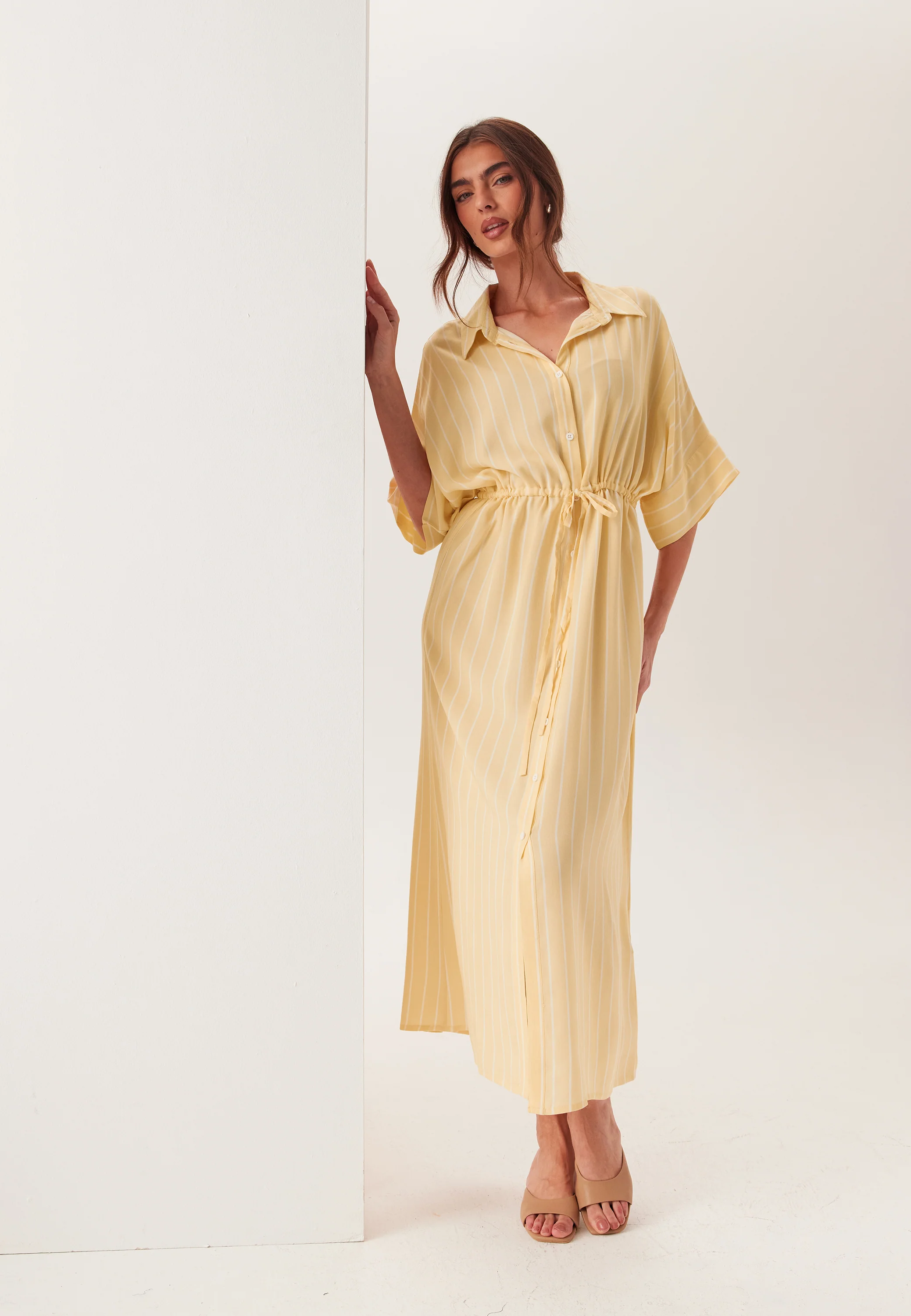 Drawstring Viscose Shirt Dress
