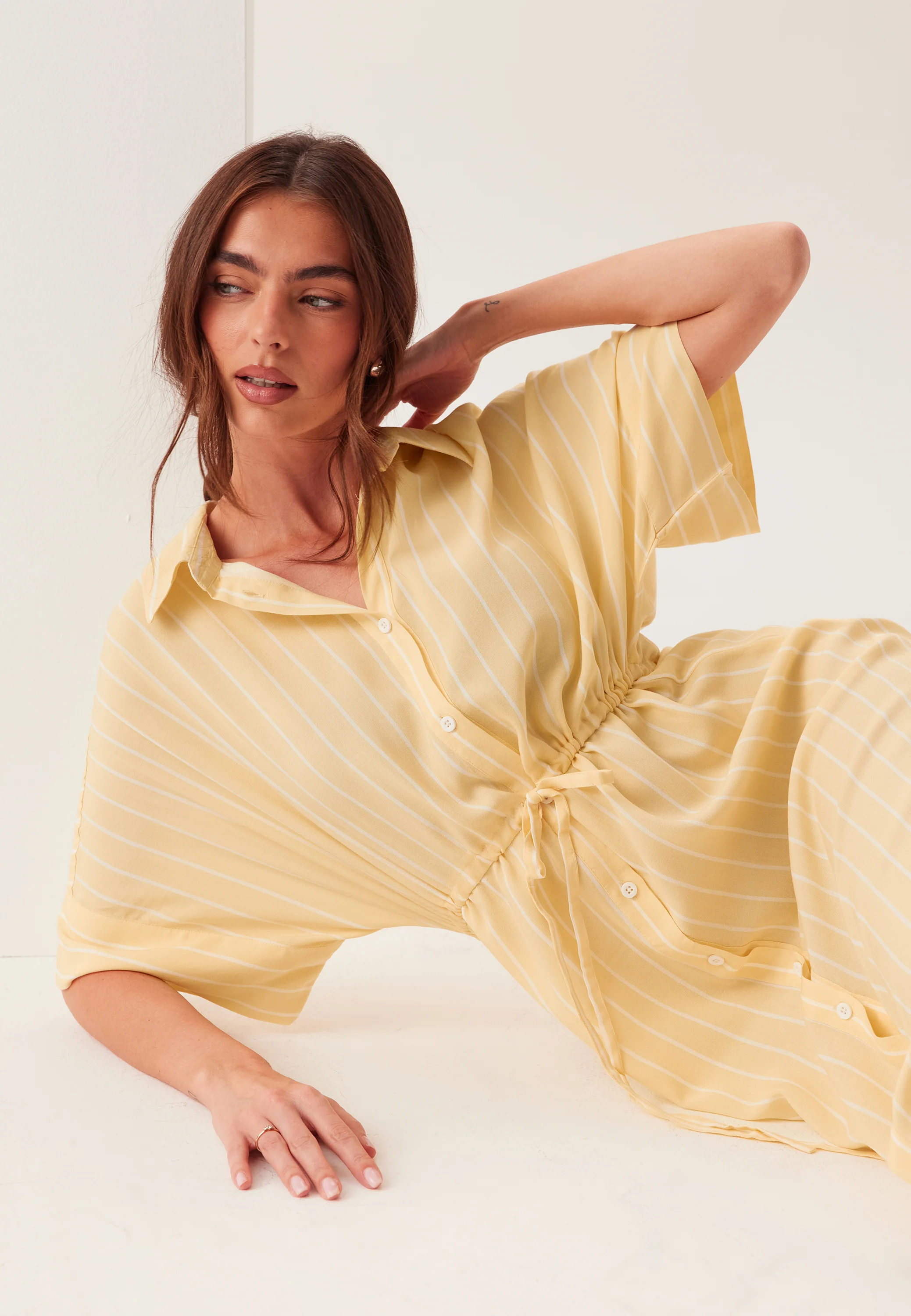 Drawstring Viscose Shirt Dress - Image 5