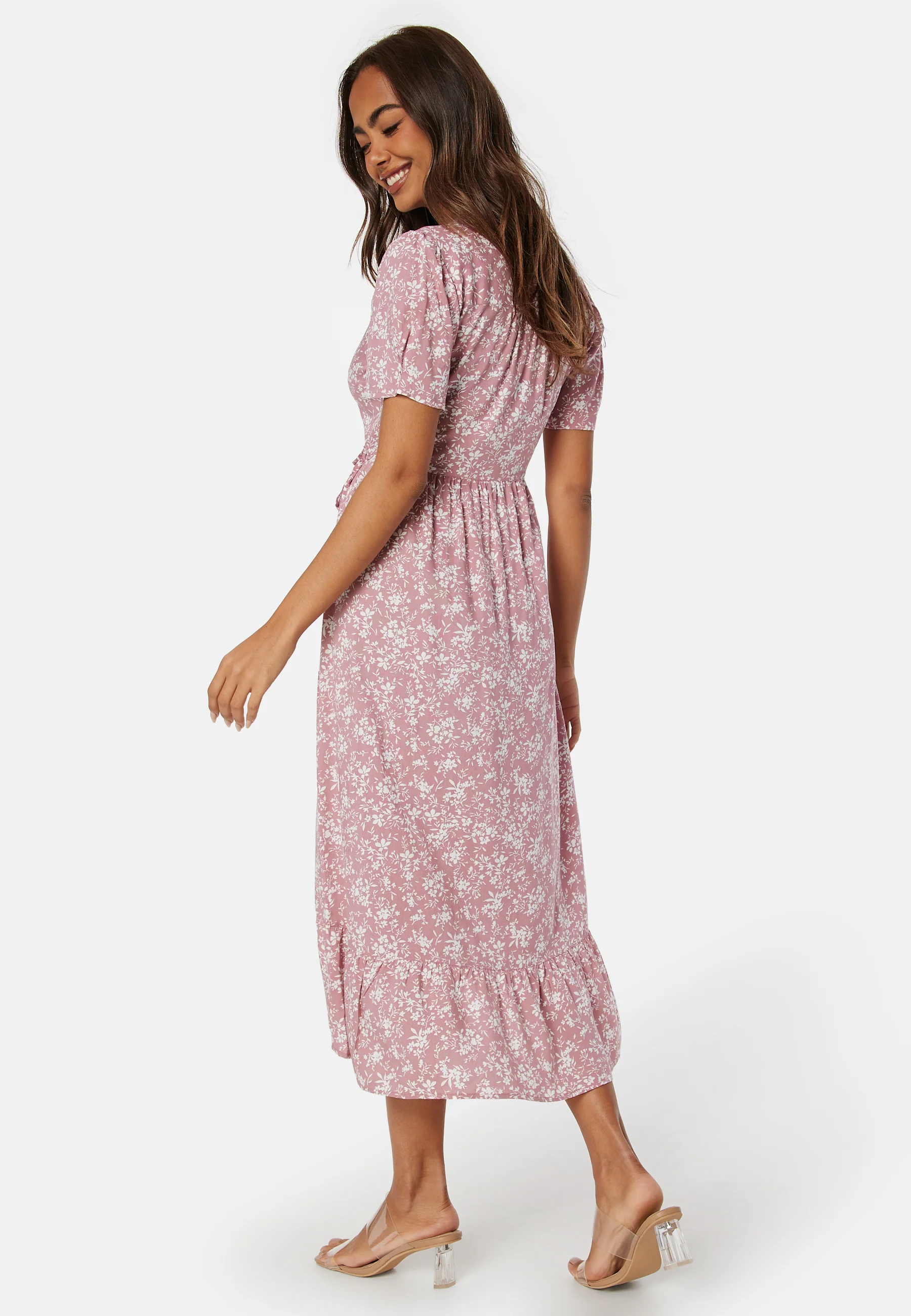 Evie Puff Sleeve Midi Wrap Dress - Image 2