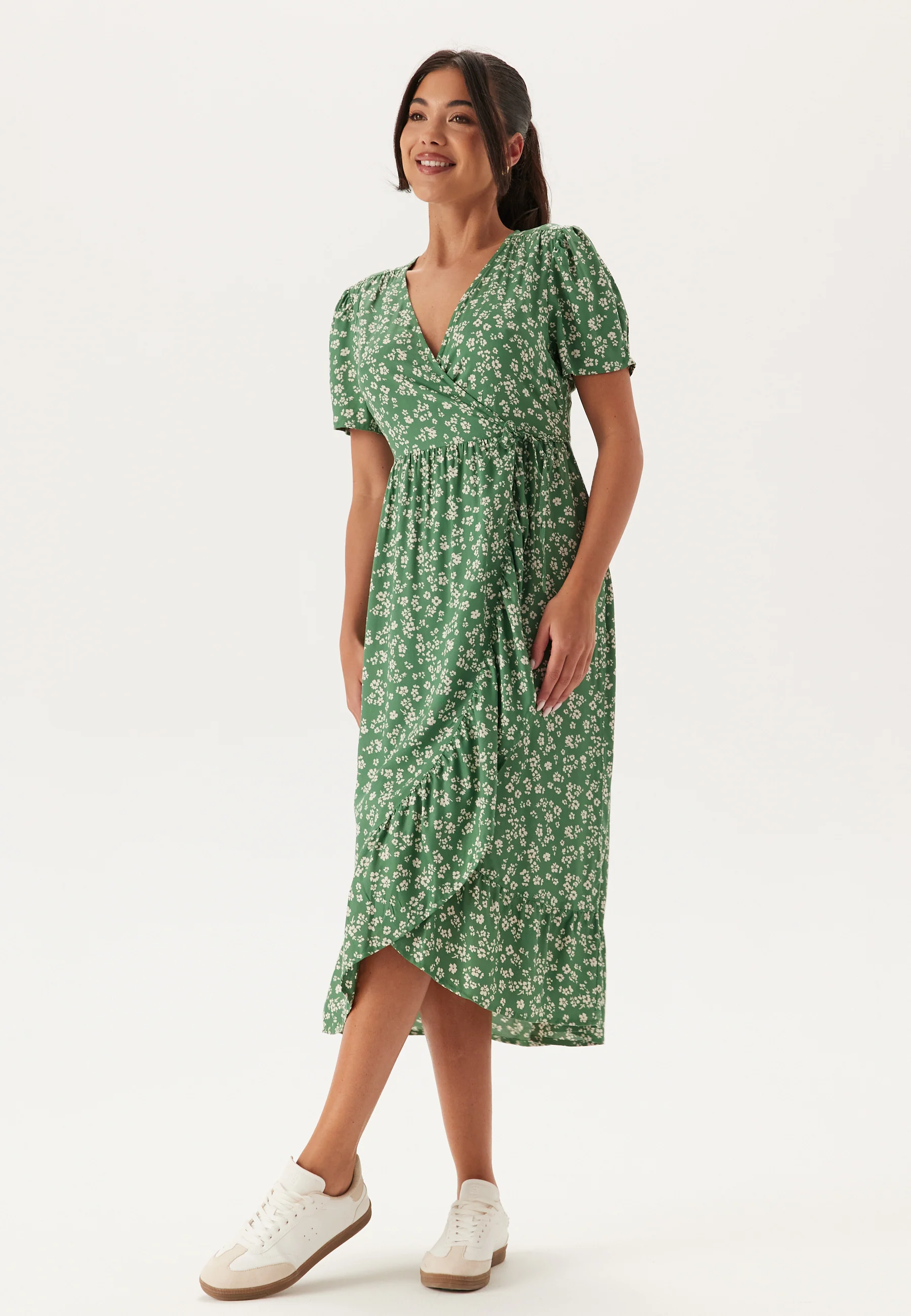 Evie Puff Sleeve Midi Wrap Dress - Image 2