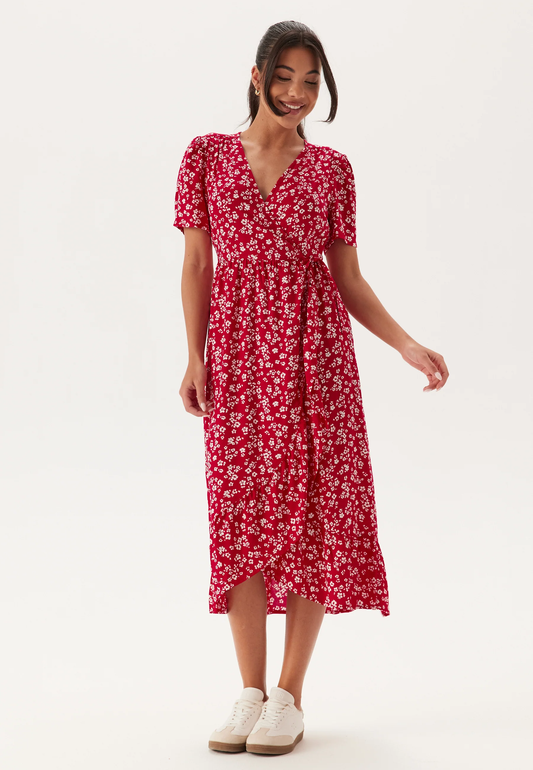 Evie Puff Sleeve Midi Wrap Dress - Image 2