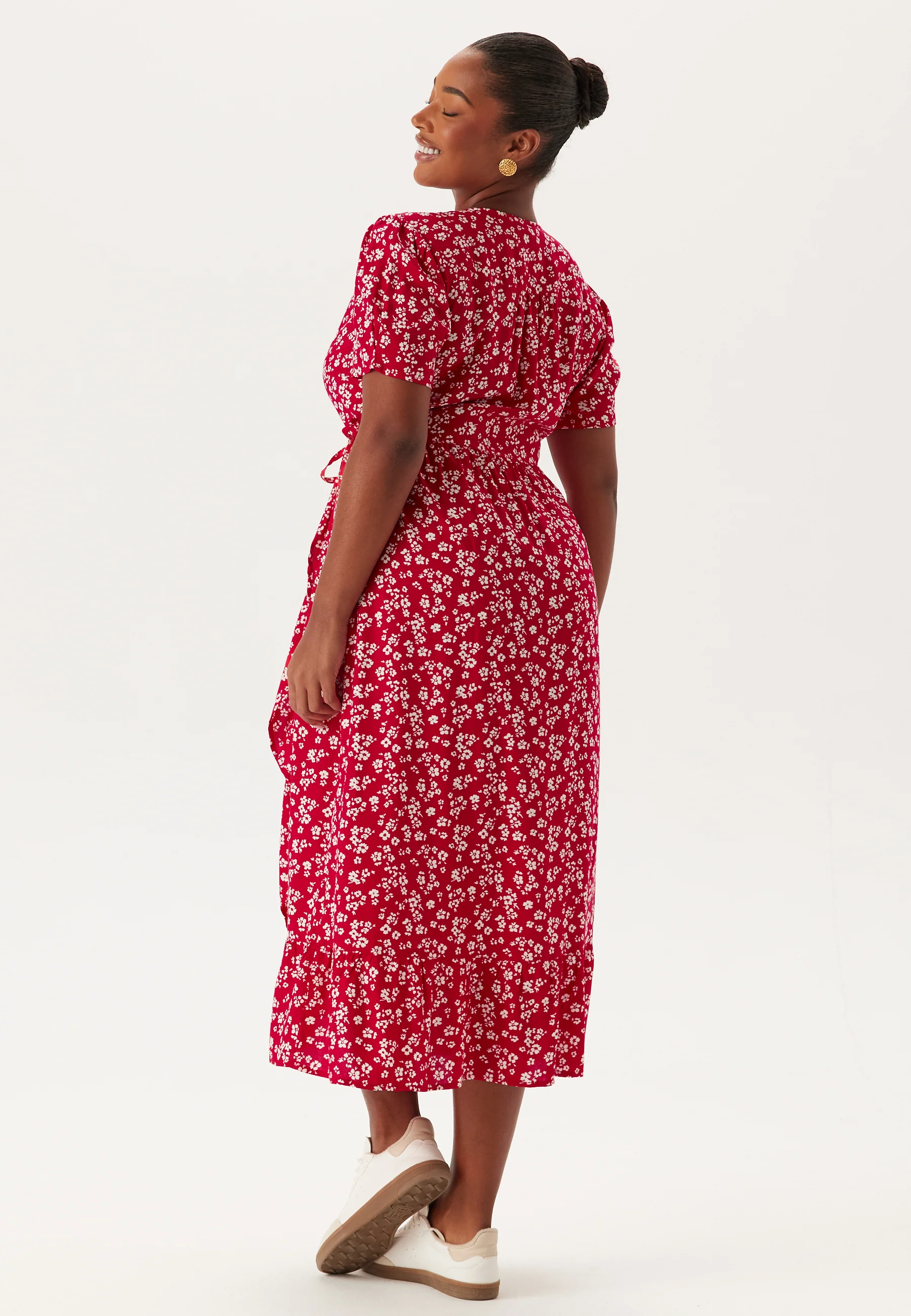 Evie Puff Sleeve Midi Wrap Dress - Image 7