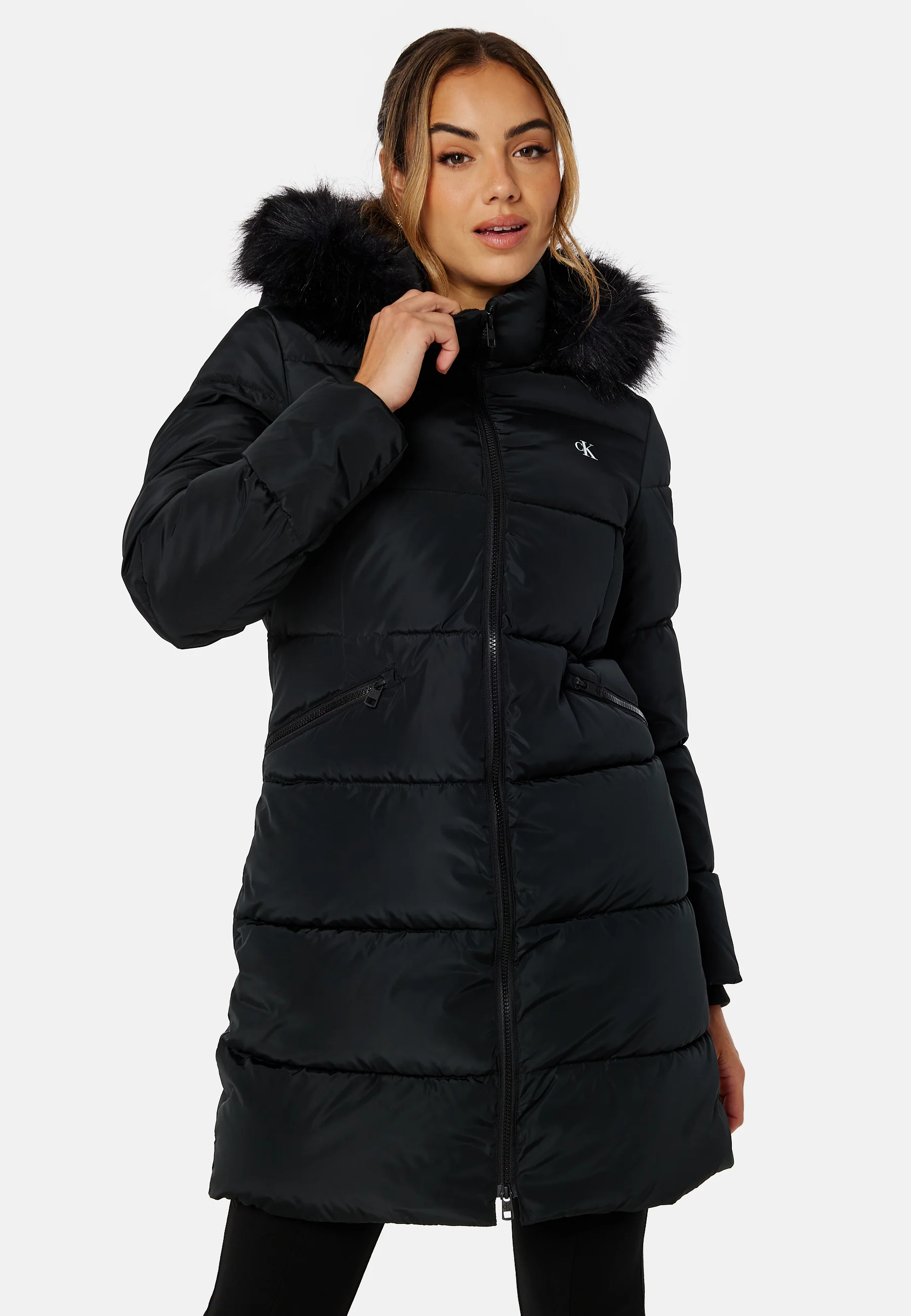 Faux Fur Hooded Fitted Long Jacket - Image 2