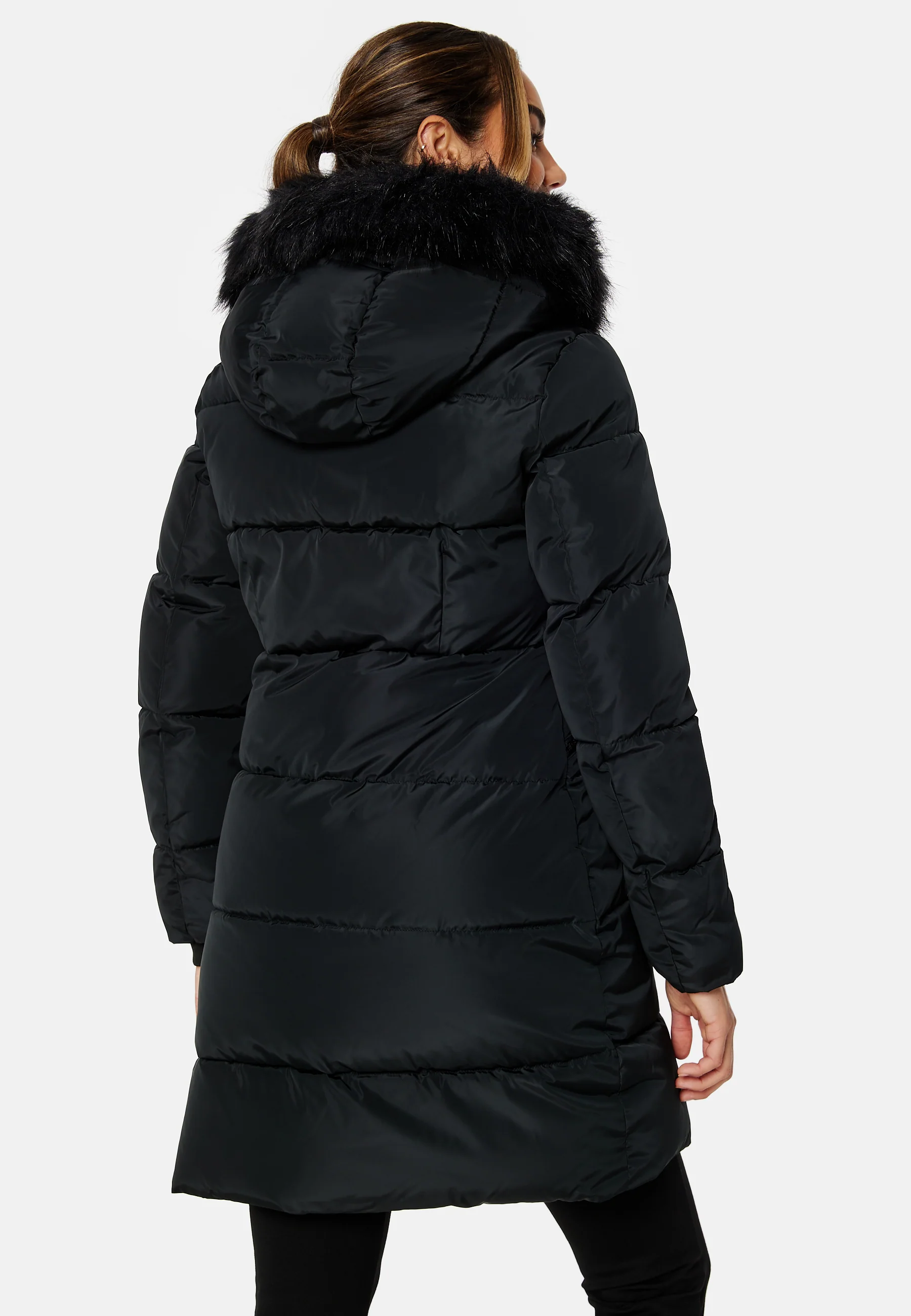 Faux Fur Hooded Fitted Long Jacket - Image 4