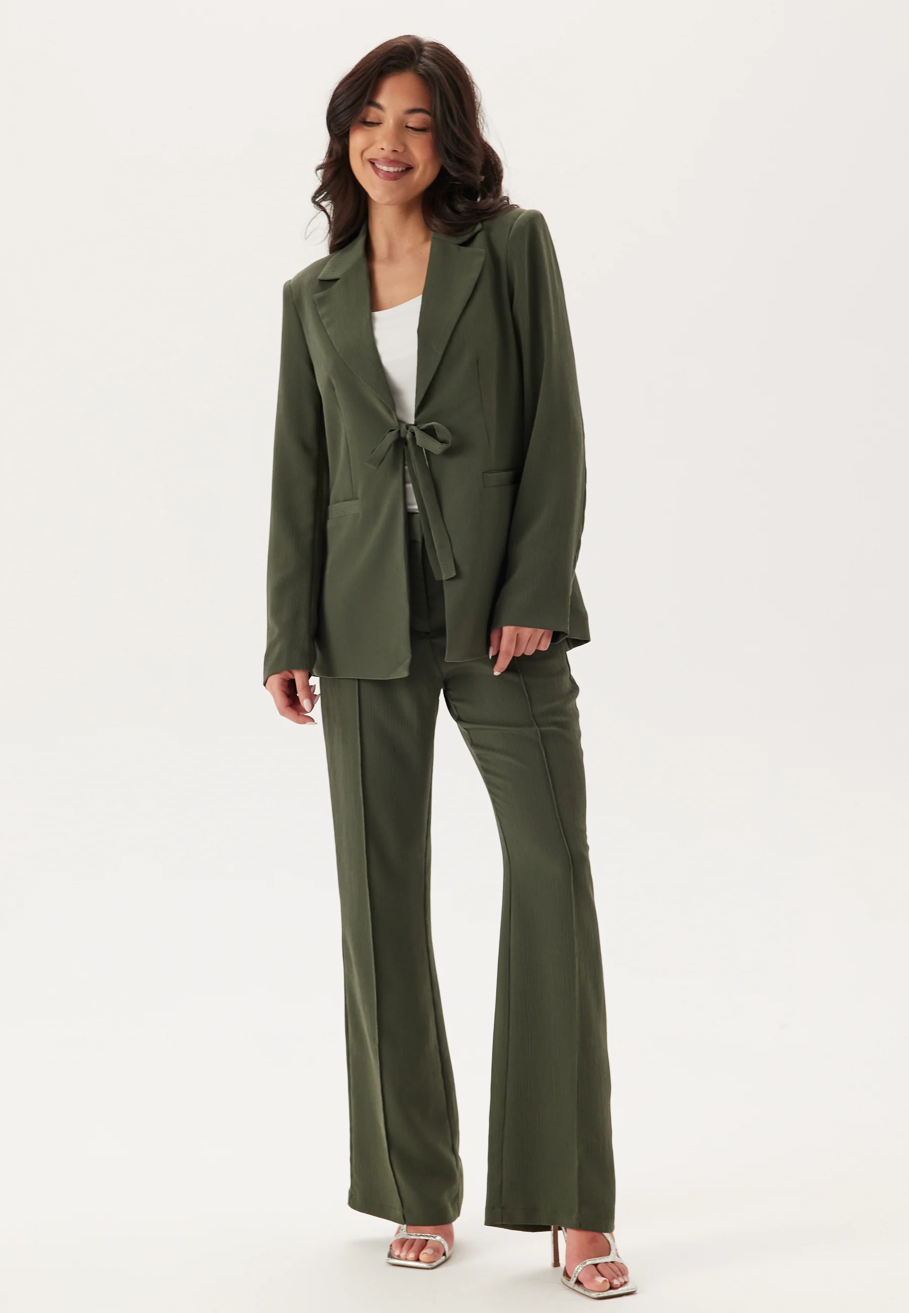 Flared Structured Suit Trousers - Image 6