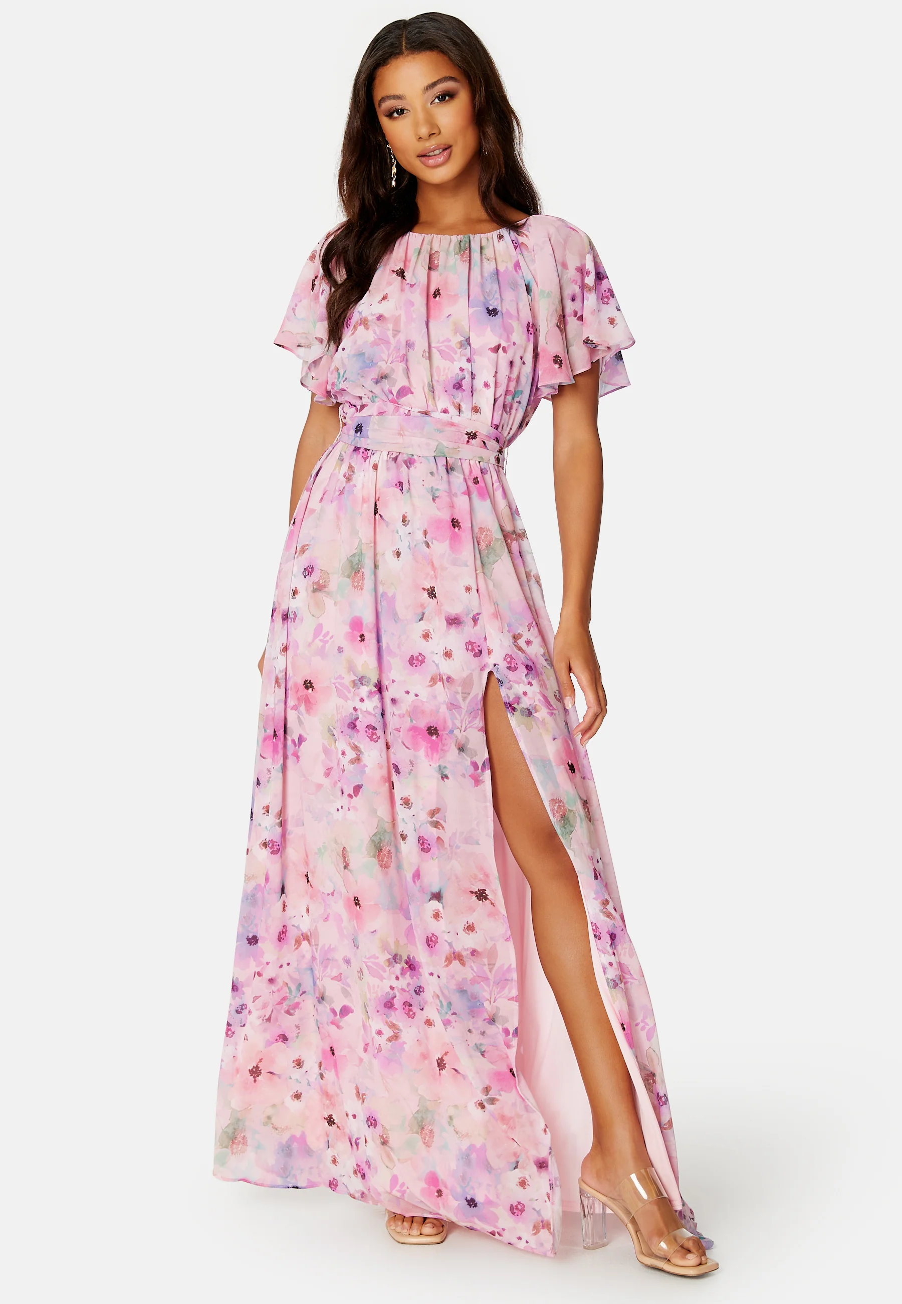 Floral Flutter Chiffon Open Back Maxi Dress - Image 2