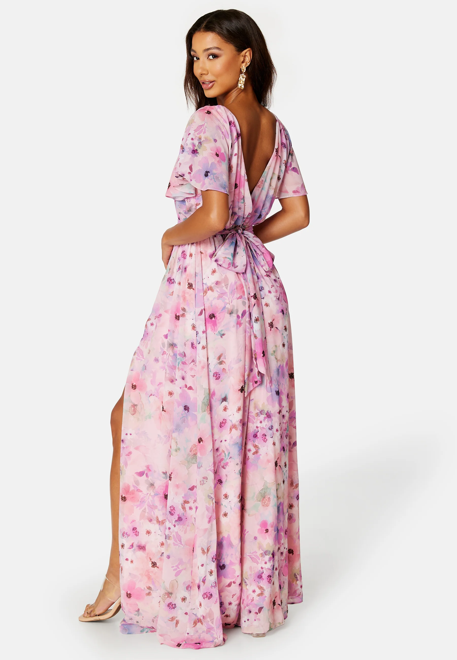 Floral Flutter Chiffon Open Back Maxi Dress - Image 3