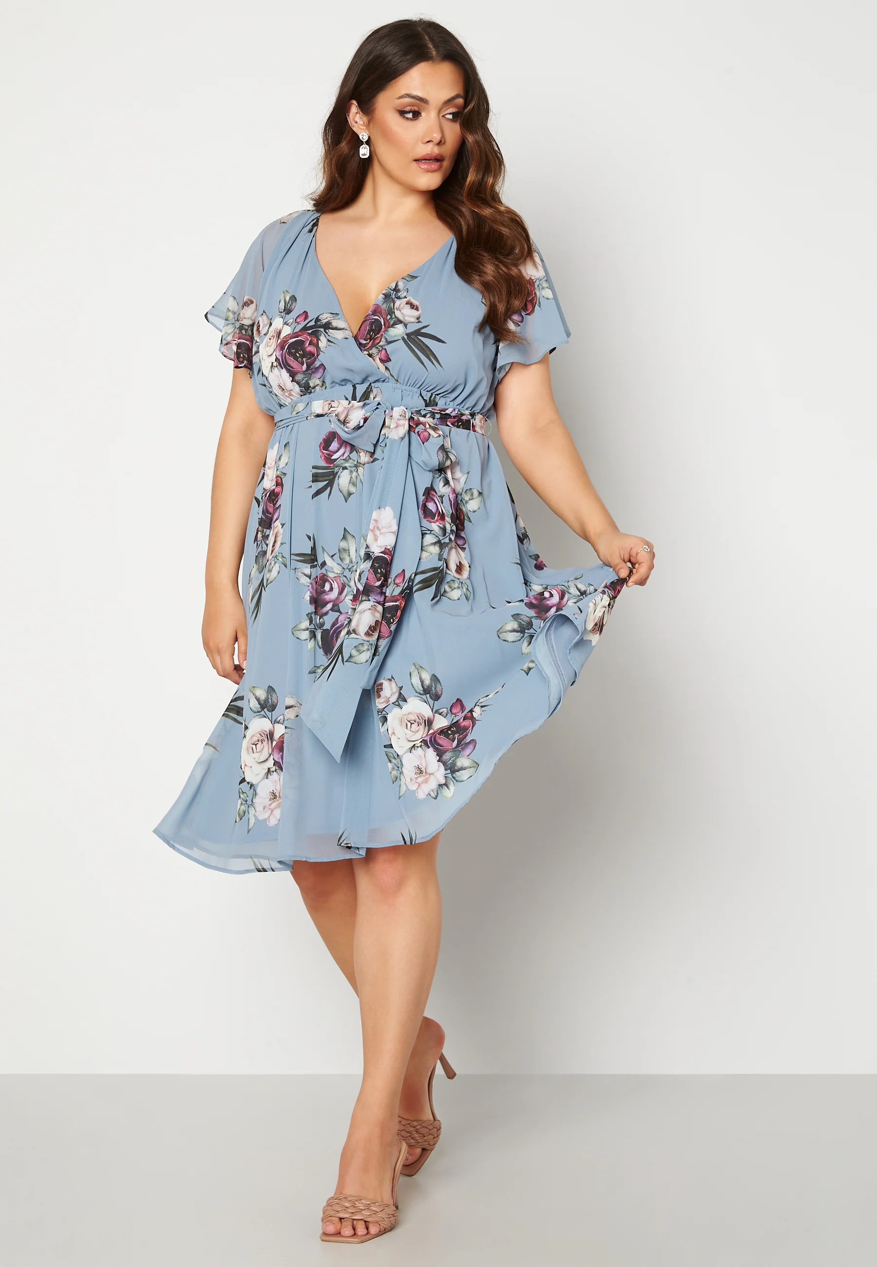 Floral Flutter Sleeve Midi Curve Dress - Image 2
