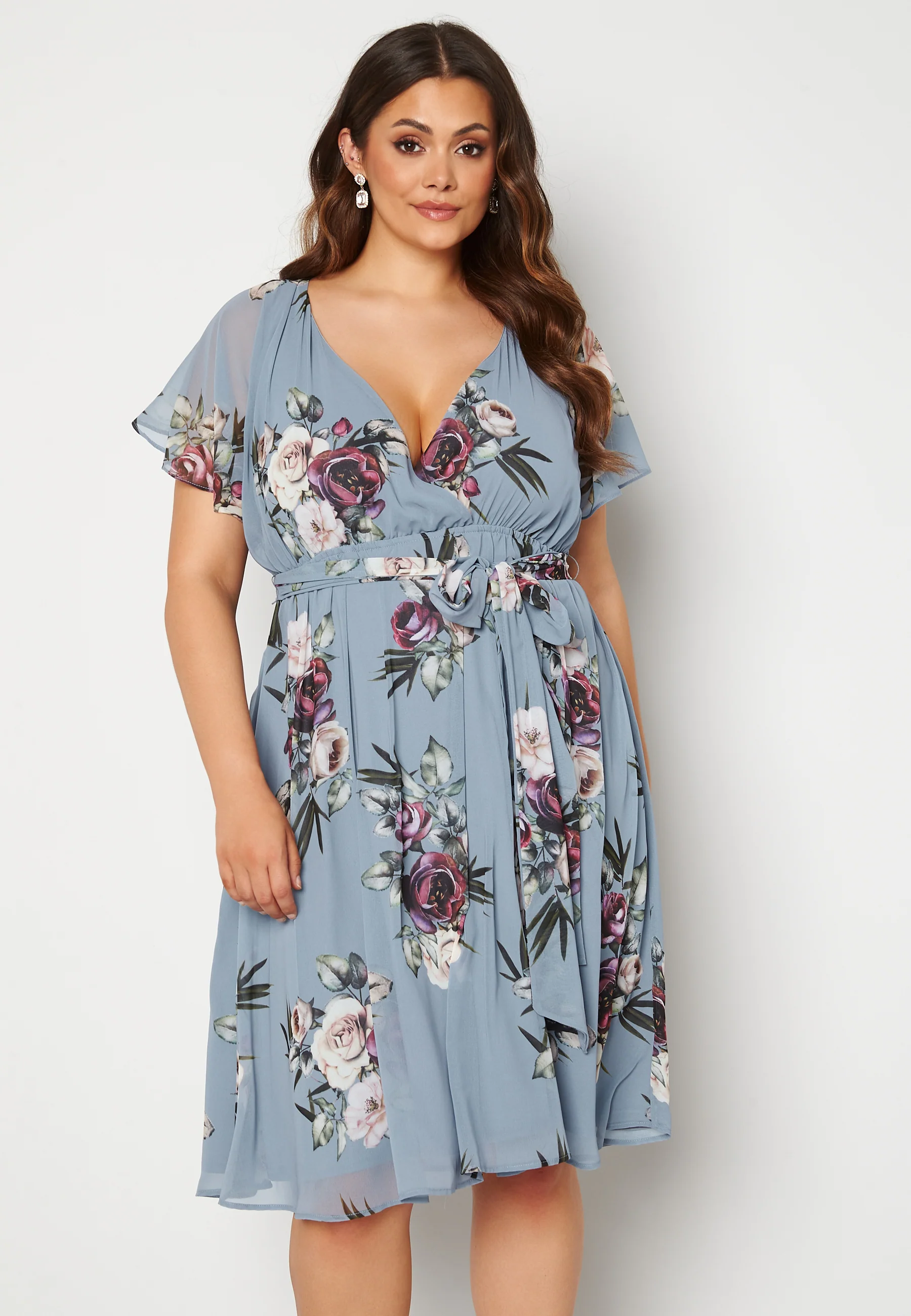 Floral Flutter Sleeve Midi Curve Dress - Image 4