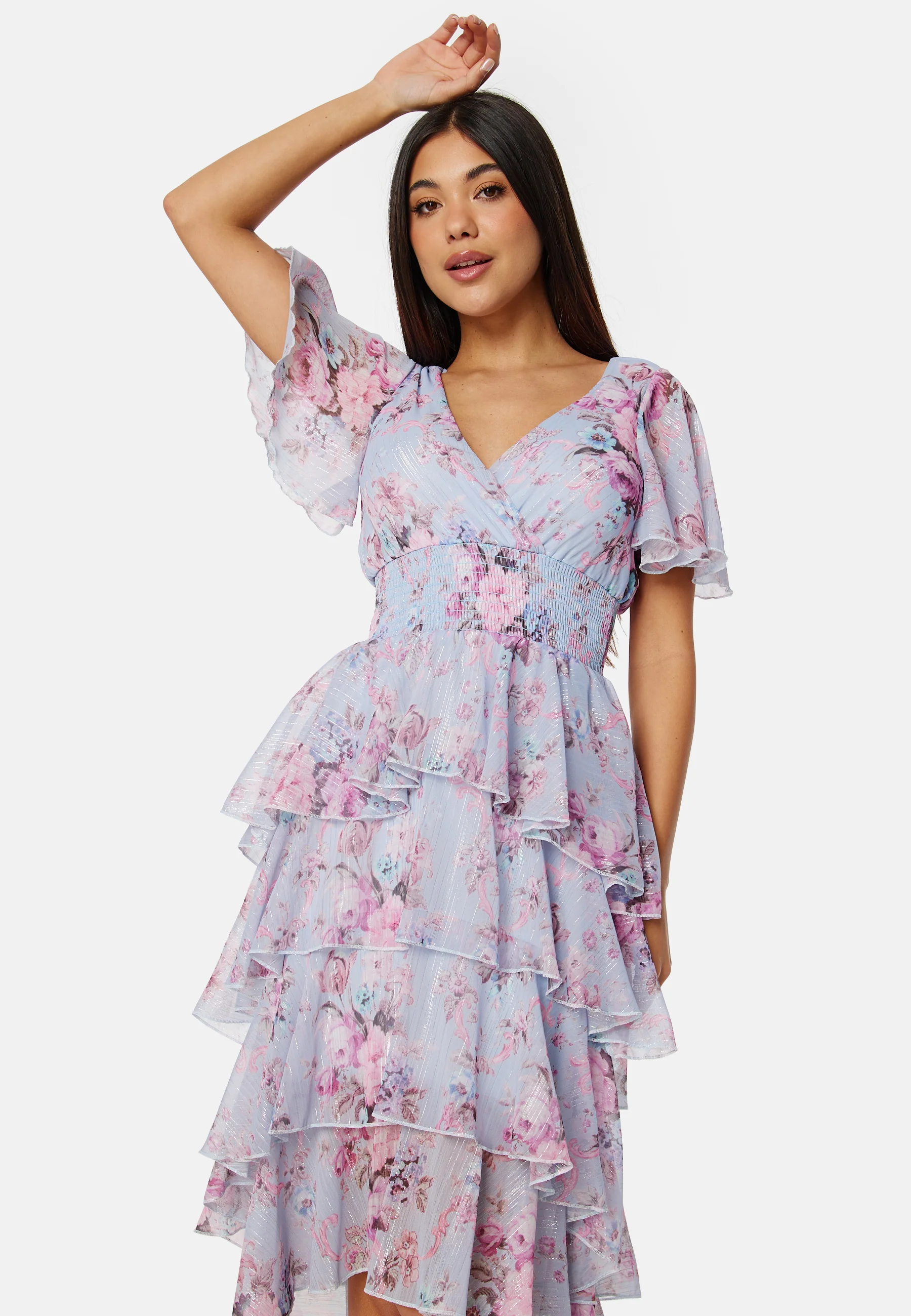 Floral Flutter Tiered High Low Dress - Image 3