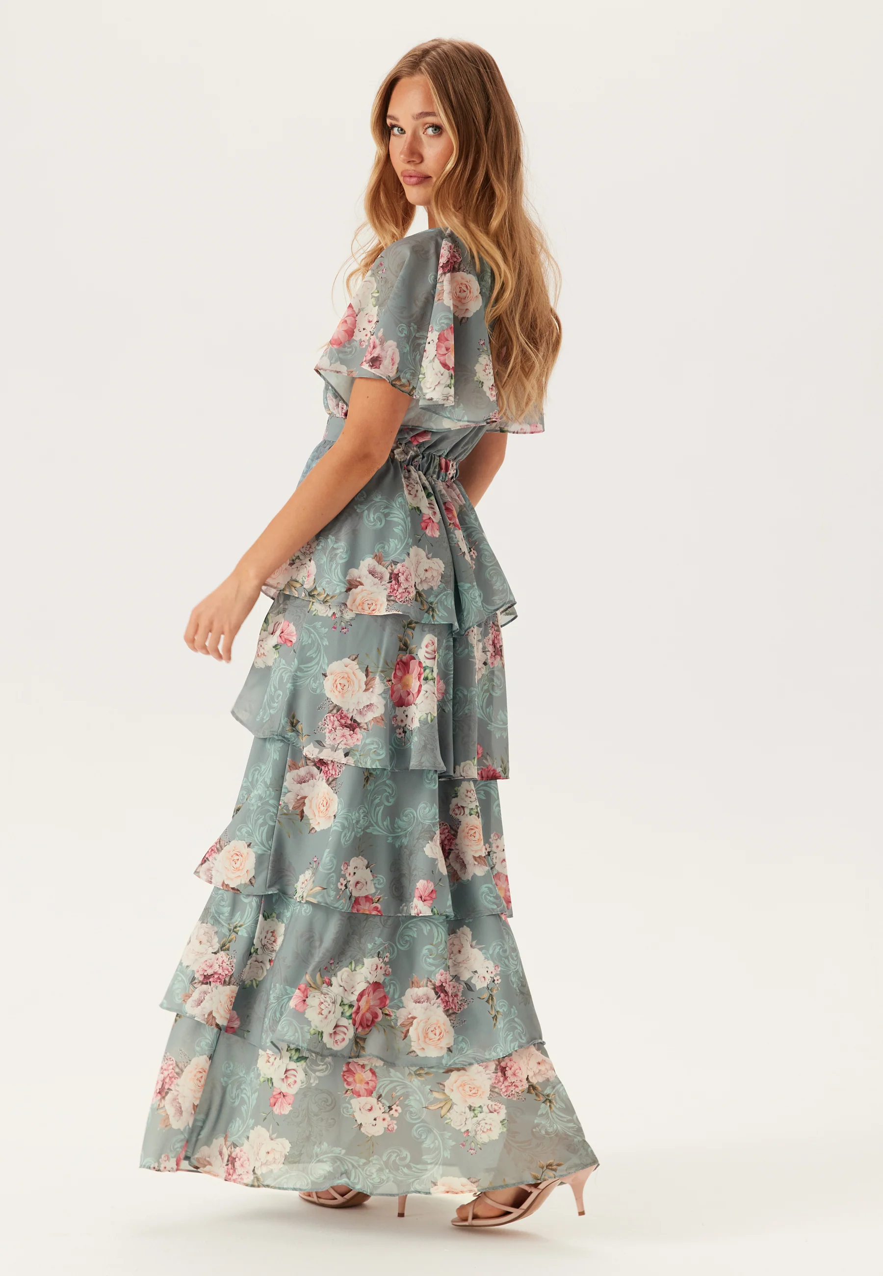 Floral Flutter Tiered Maxi Dress - Image 3