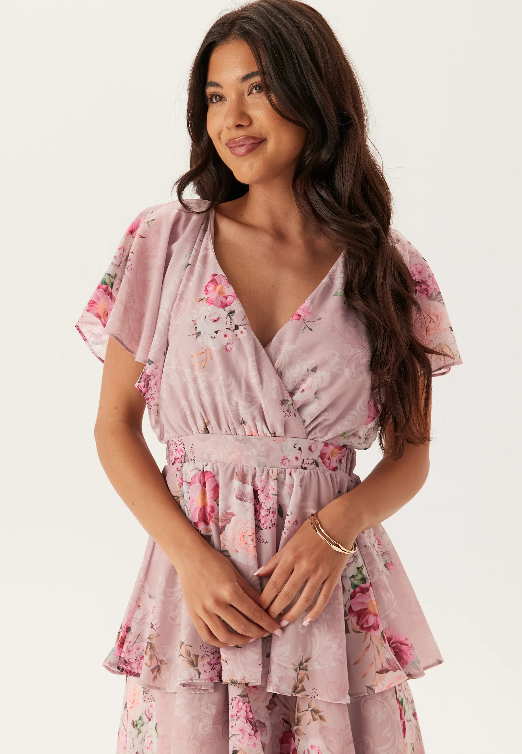 Floral Flutter Tiered Midi Dress