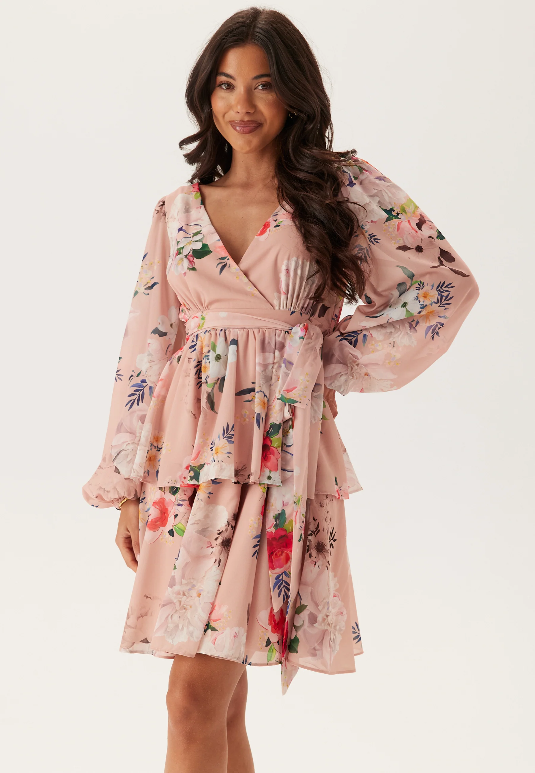 Floral Long Sleeve Tiered Skater Dress - Image 3