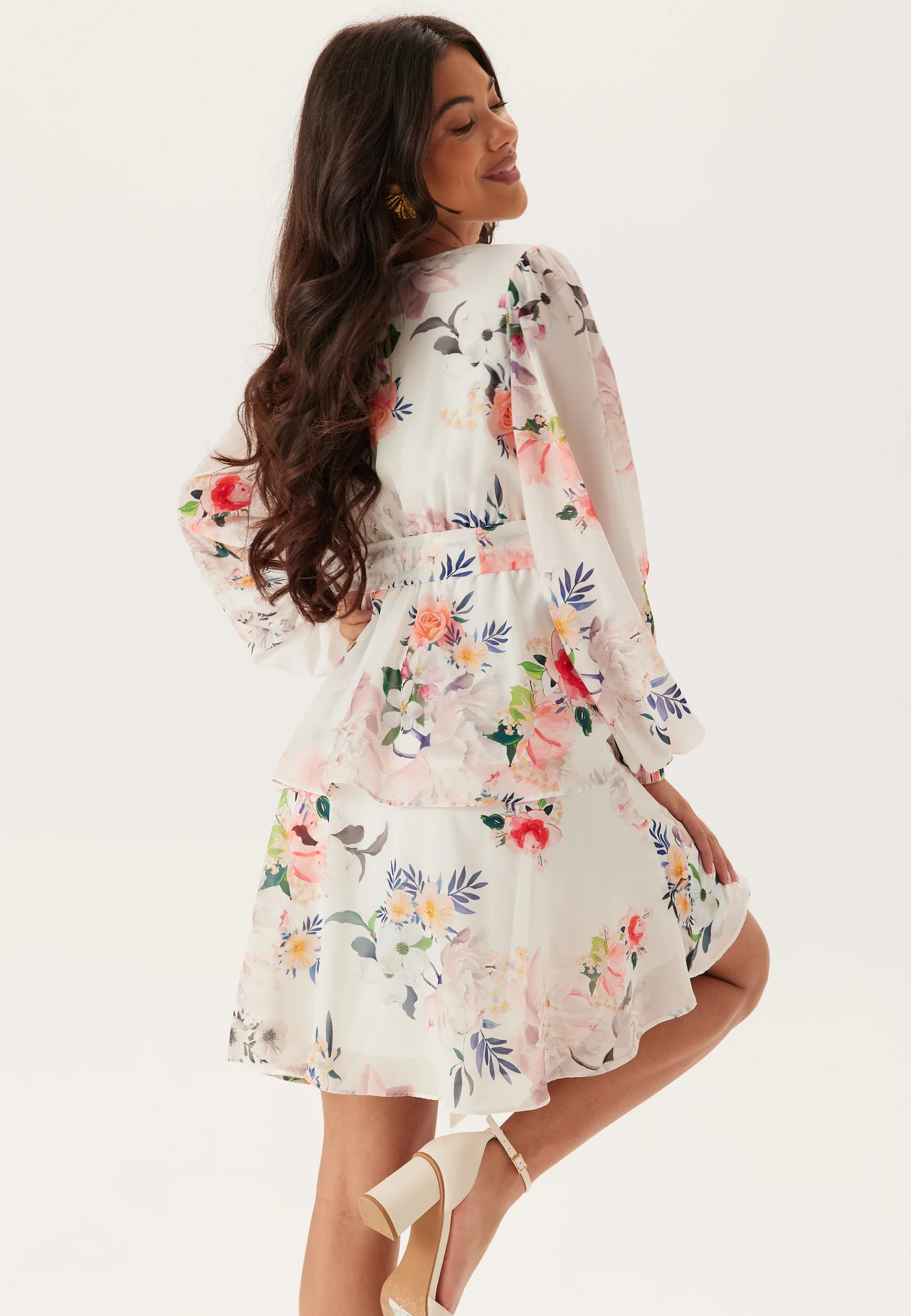 Floral Long Sleeve Tiered Skater Dress - Image 3