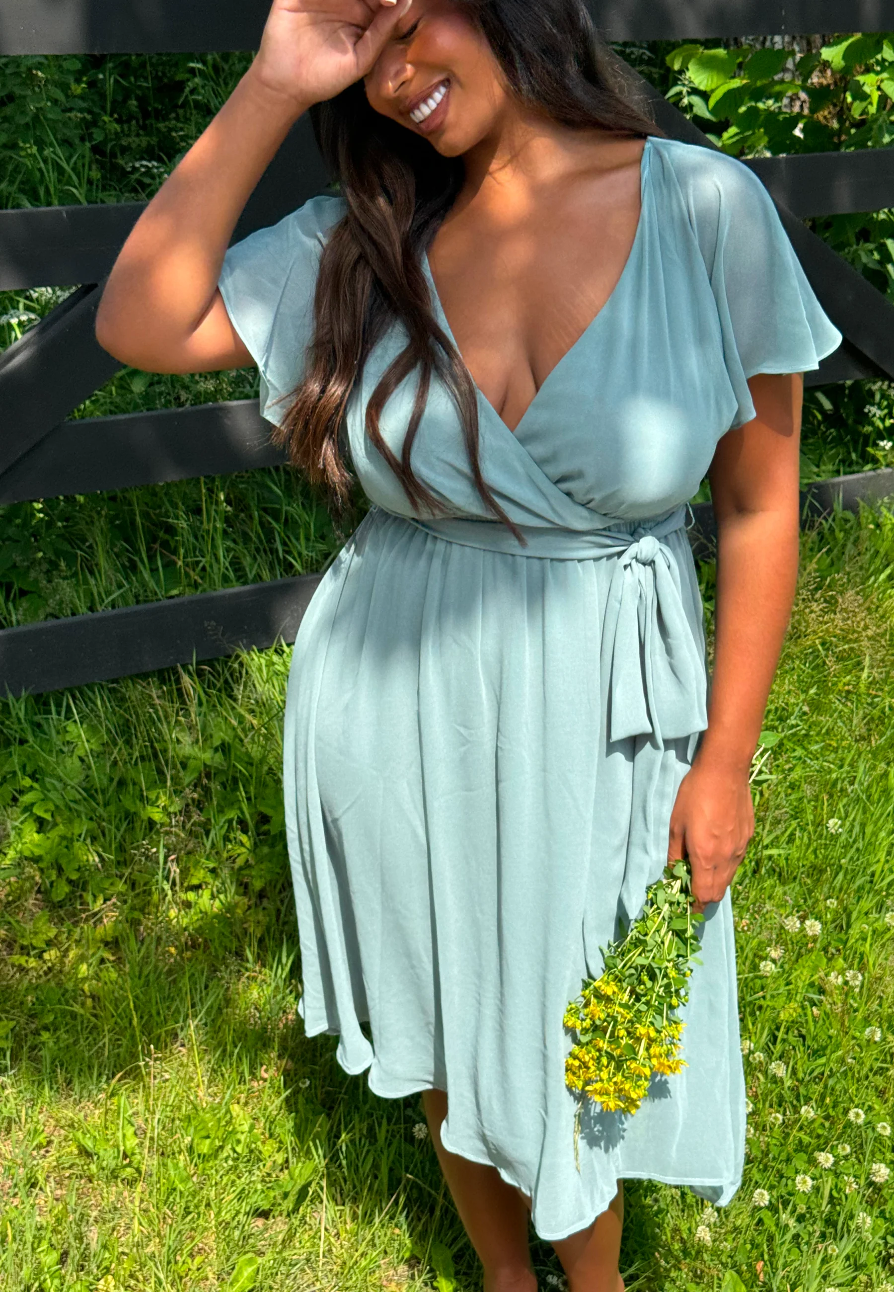 Flutter Sleeve Chiffon Midi Dress - Image 2