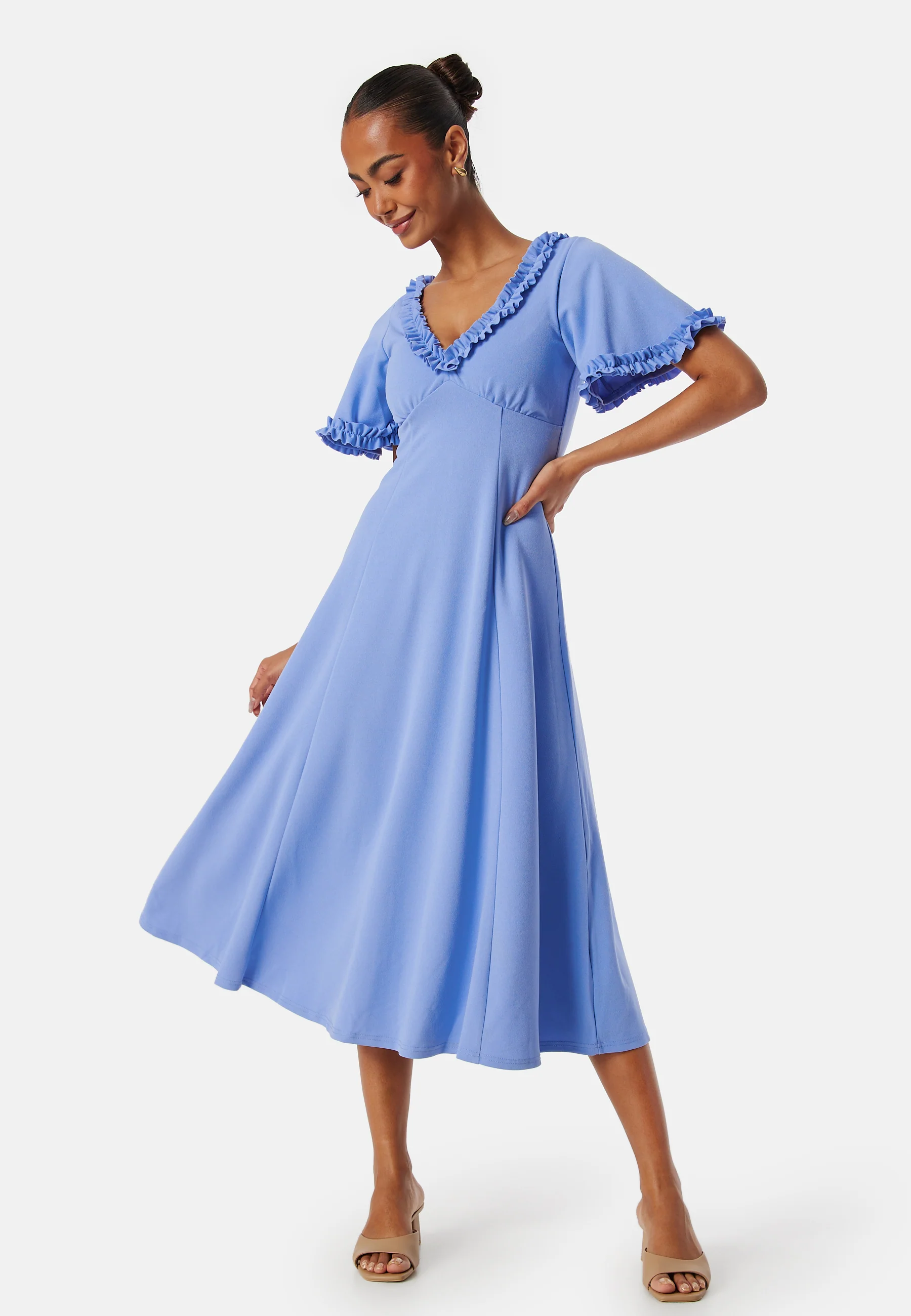 Flutter Sleeve Frilly Midi Dre