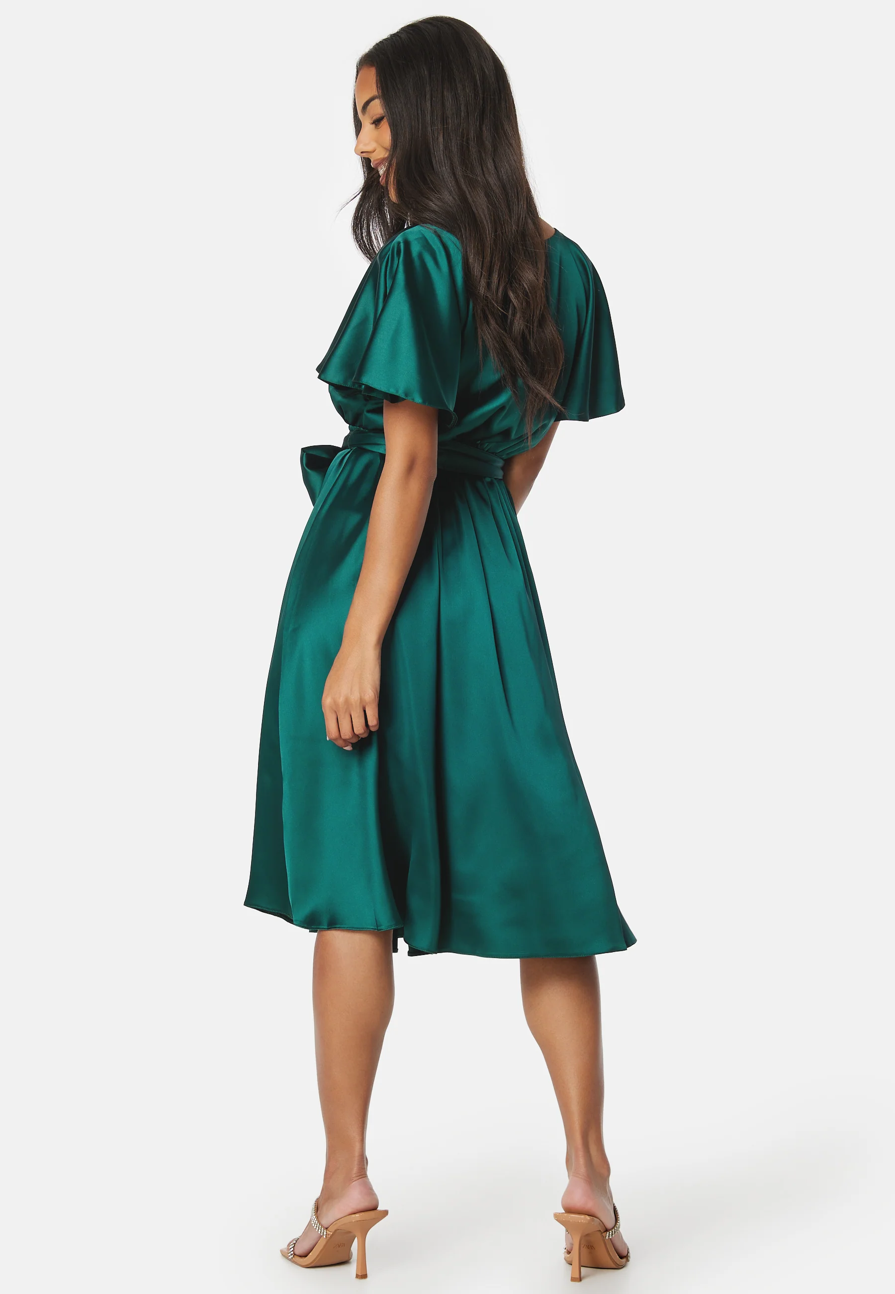 Flutter Sleeve Satin Midi Dress - Image 2