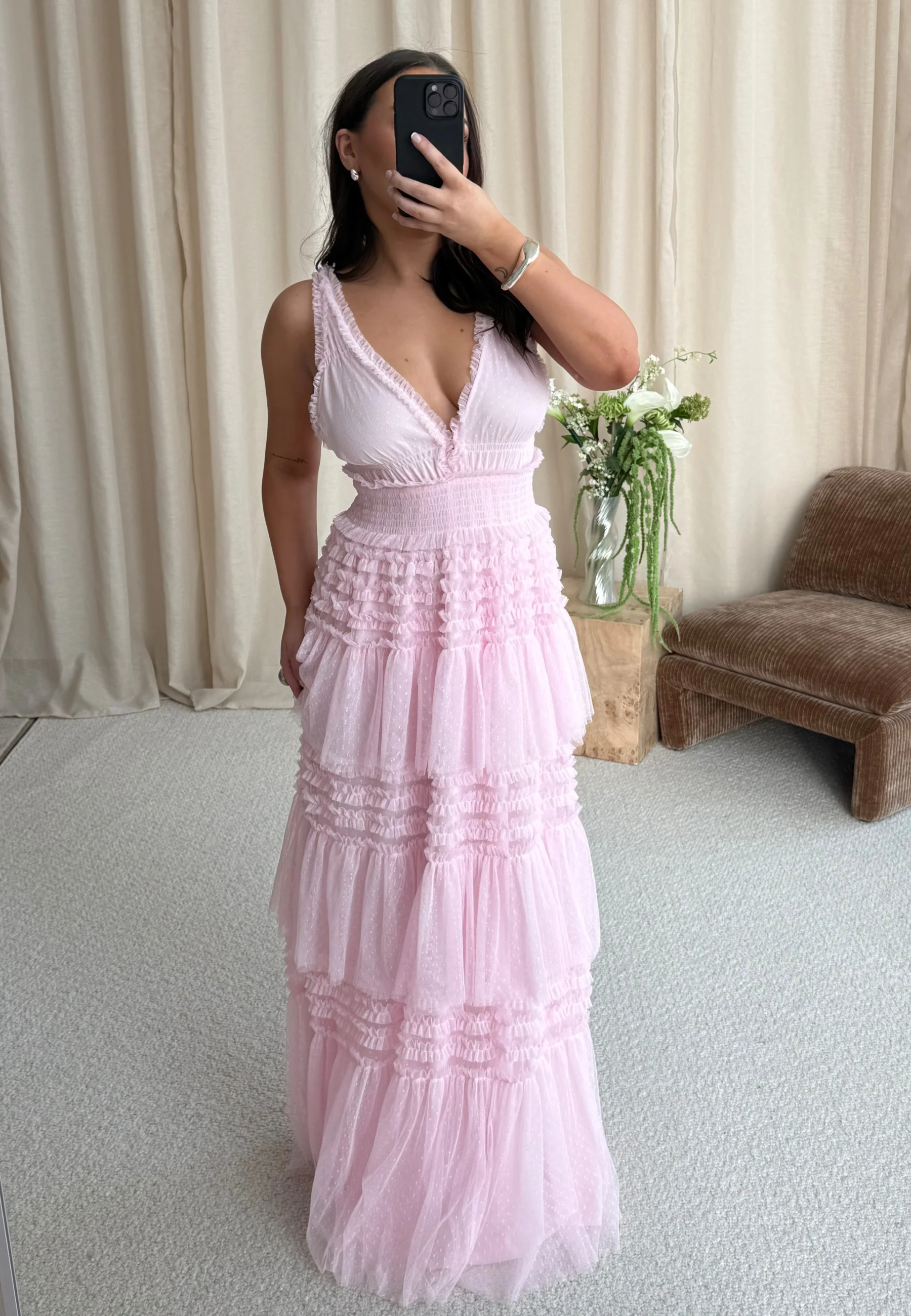 Frill Dotted Tulle Gown - Image 7