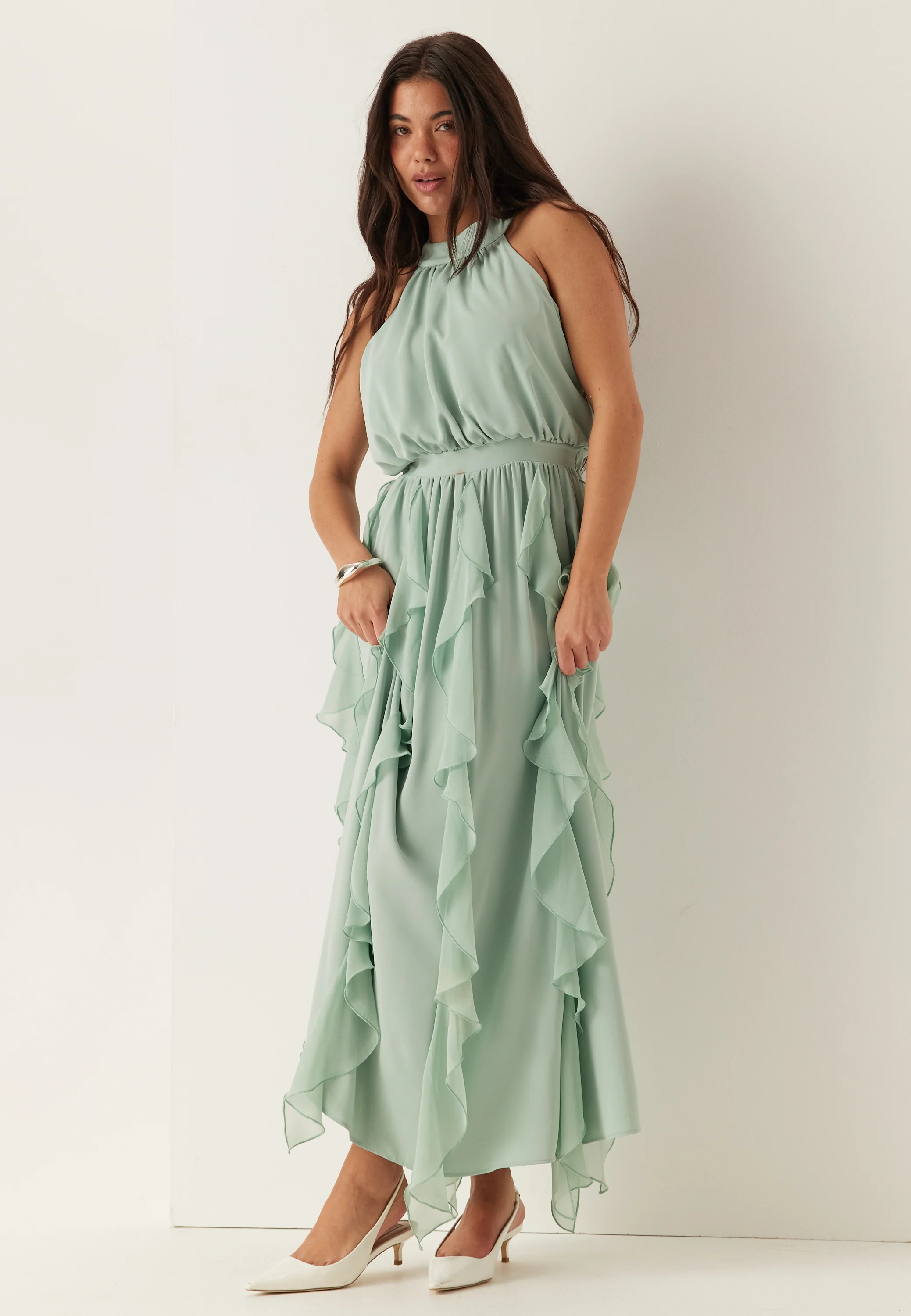 Frill Halterneck Ankle Dress - Image 3