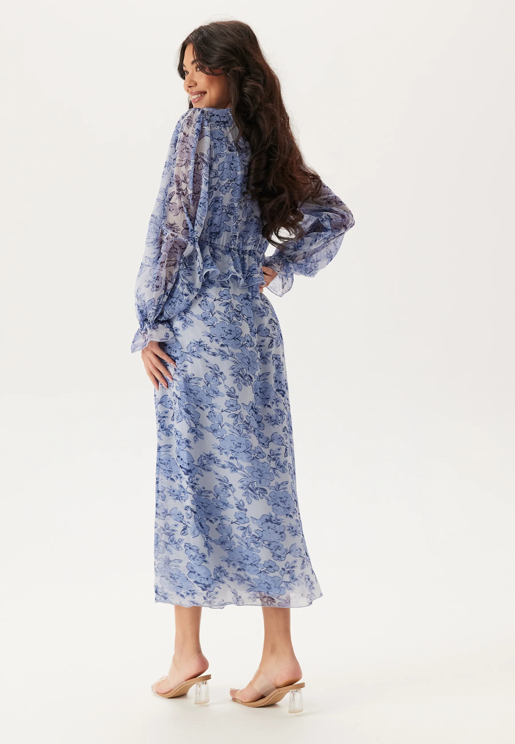 Frill L/S Chiffon Midi Dress - Image 3