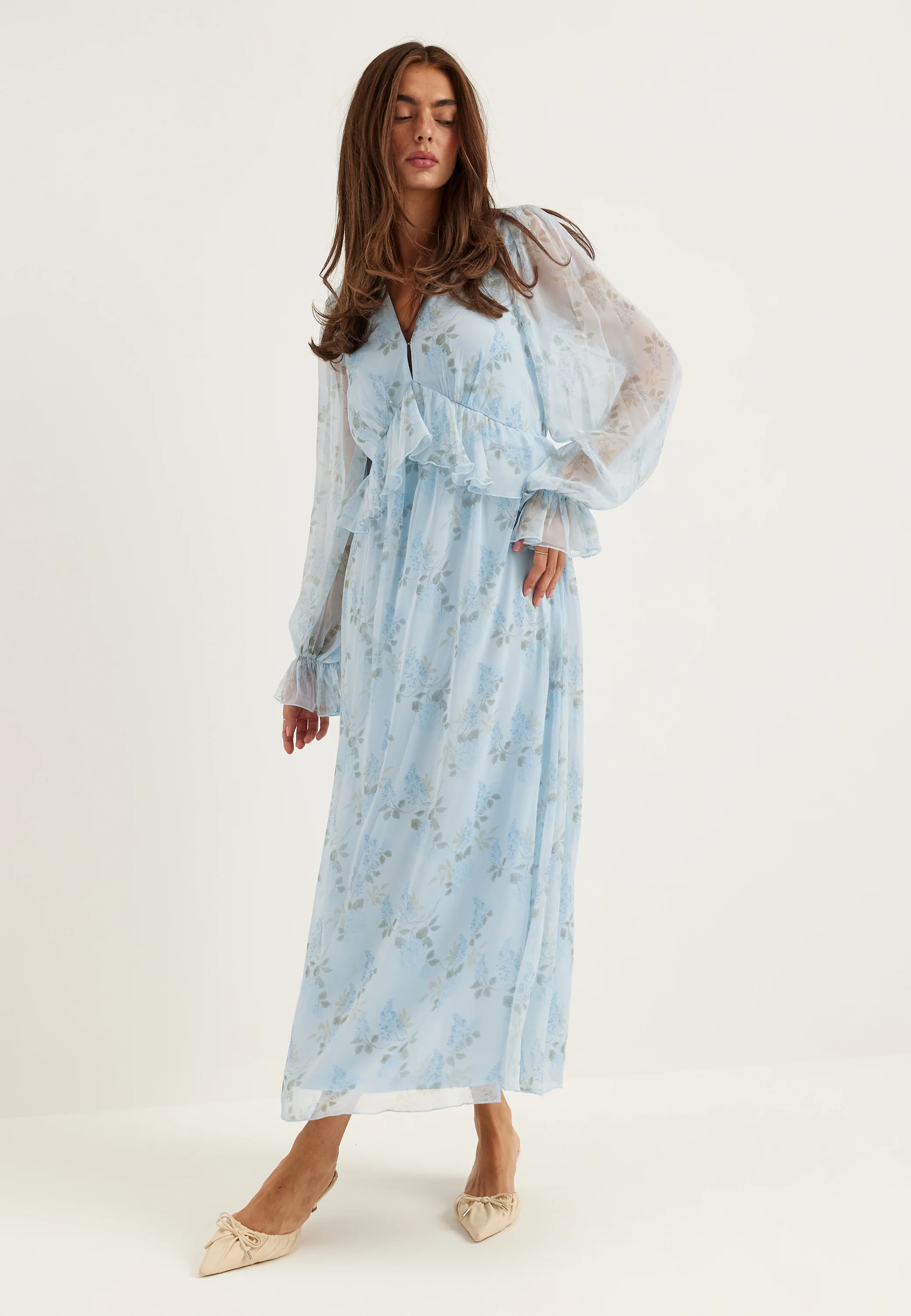 Frill L/S Chiffon Midi Dress - Image 2