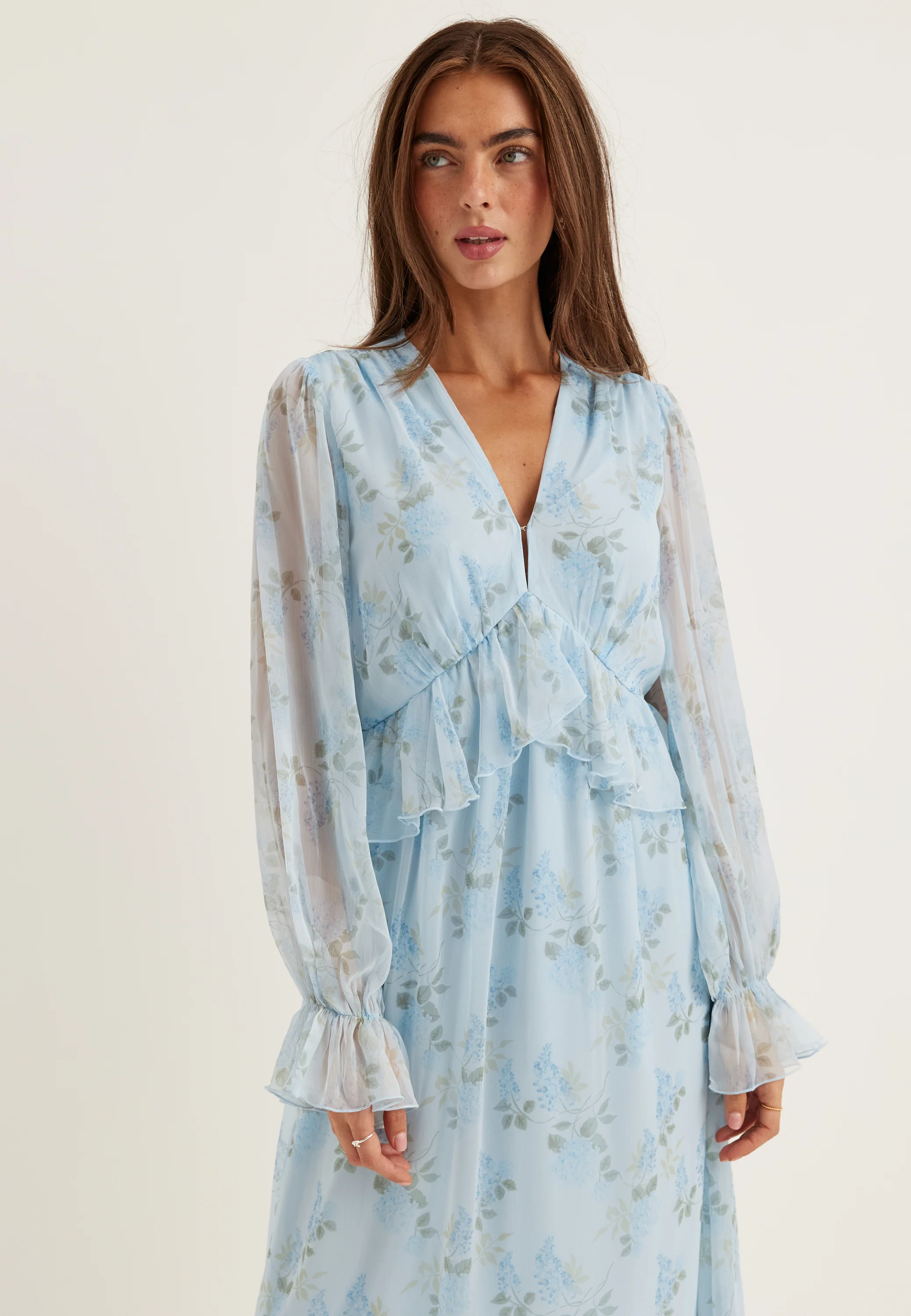 Frill L/S Chiffon Midi Dress - Image 3
