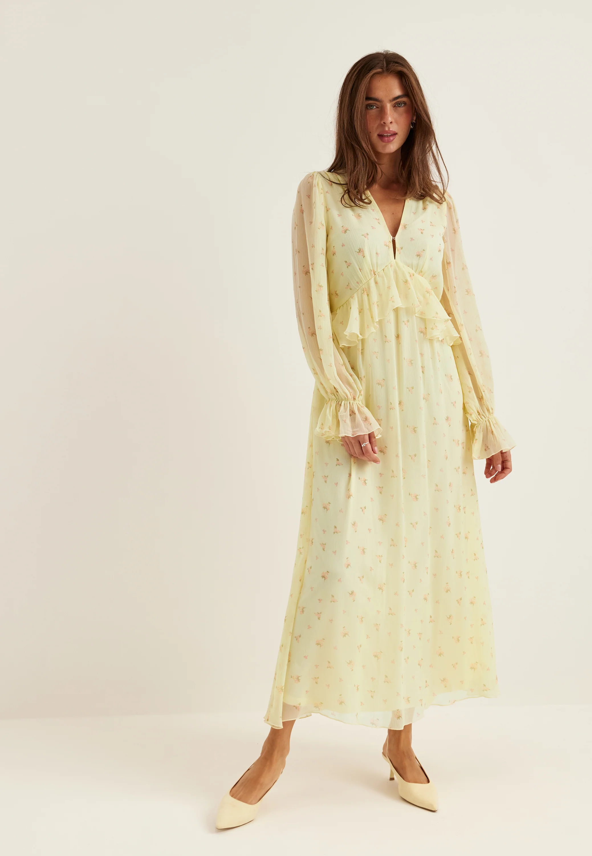 Frill L/S Chiffon Midi Dress - Image 3