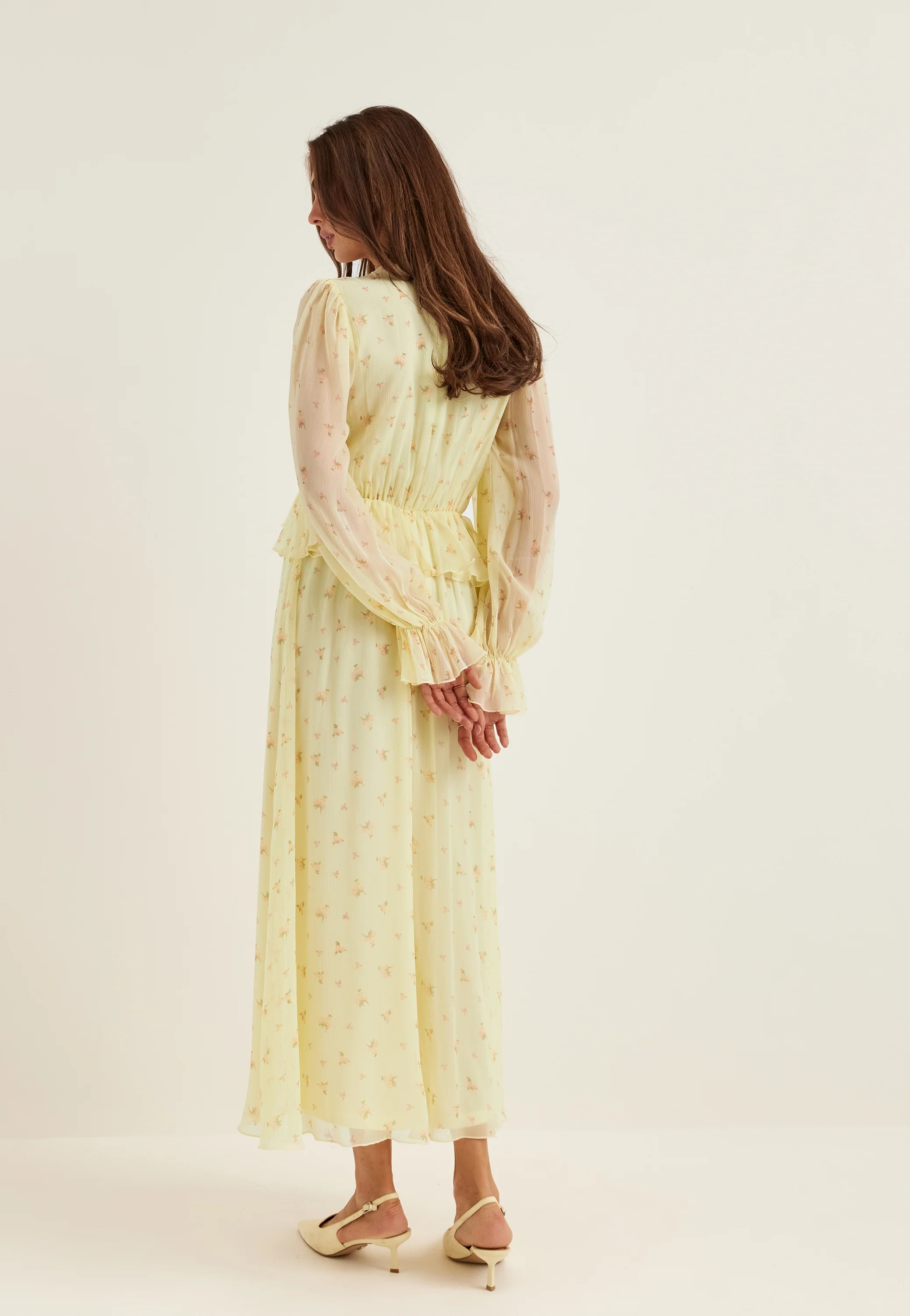 Frill L/S Chiffon Midi Dress - Image 4