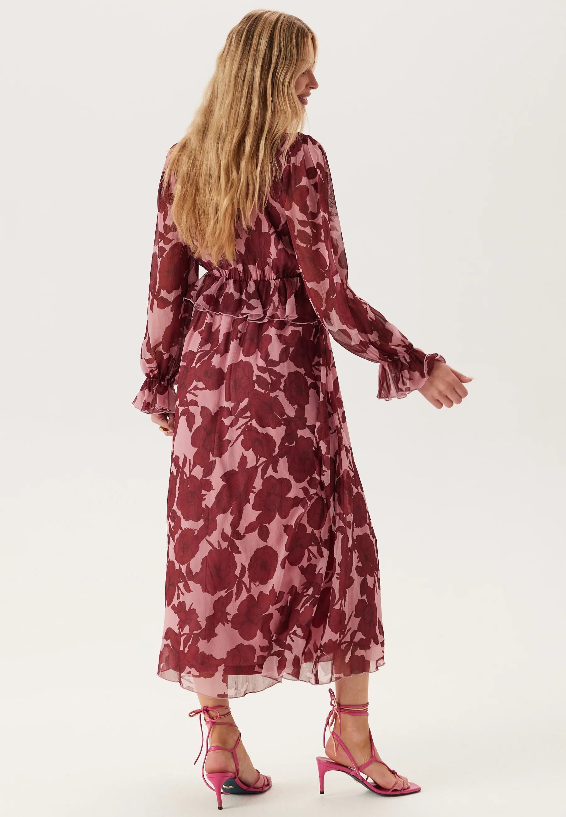 Frill L/S Chiffon Midi Dress - Image 4