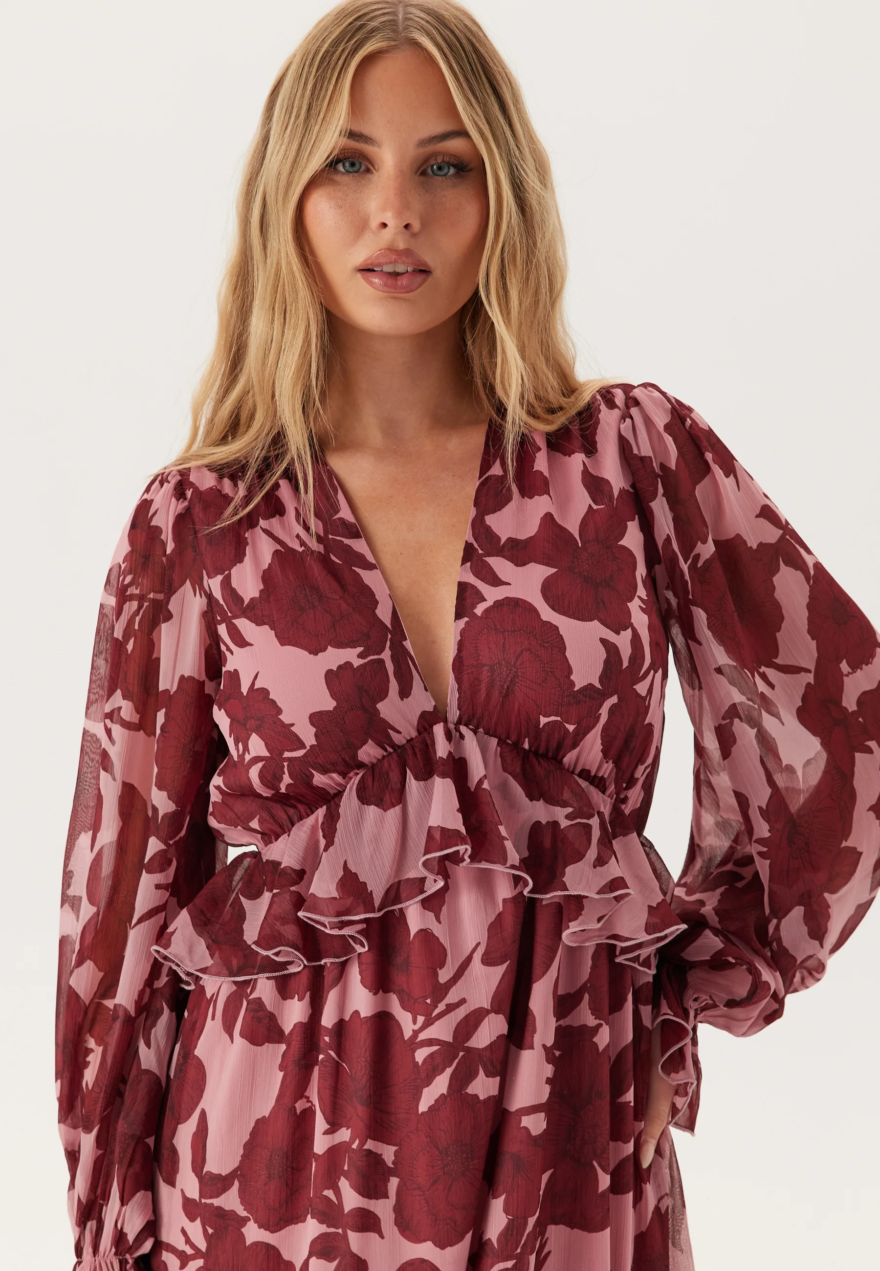 Frill L/S Chiffon Midi Dress - Image 5
