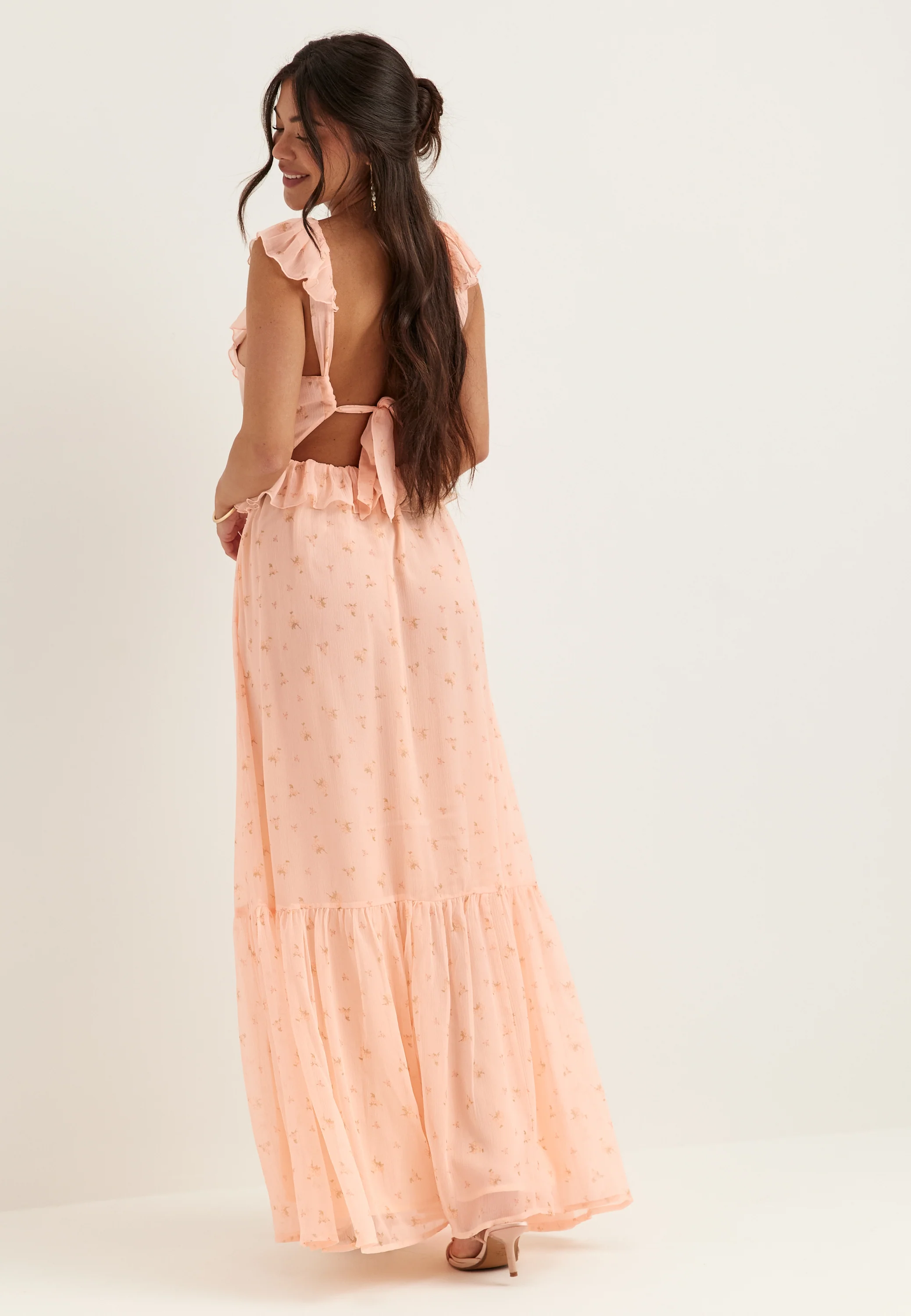 Frill Tie Back Chiffon Maxi Dress - Image 3