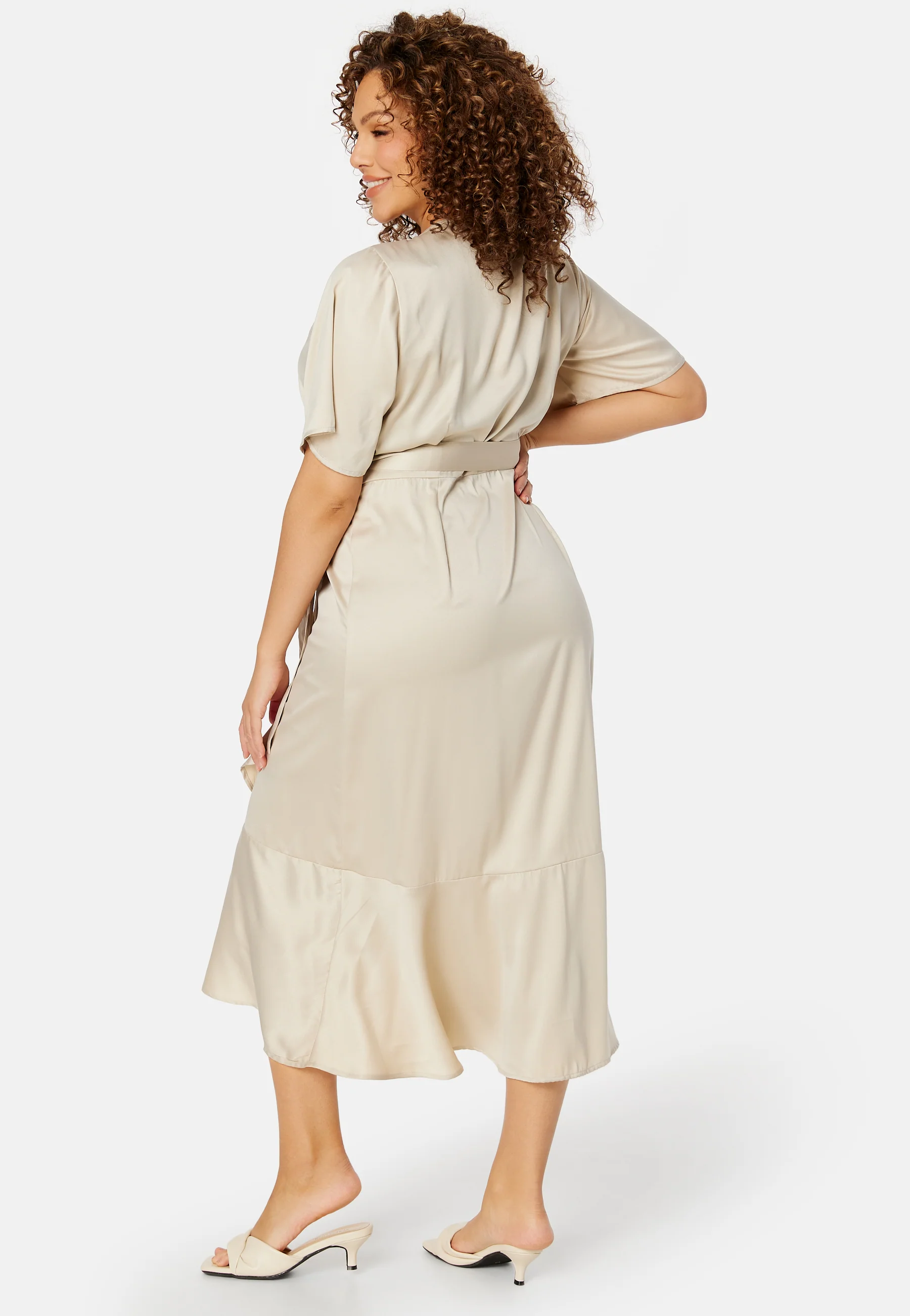 Frill Wrap Satin Midi Dress - Image 6