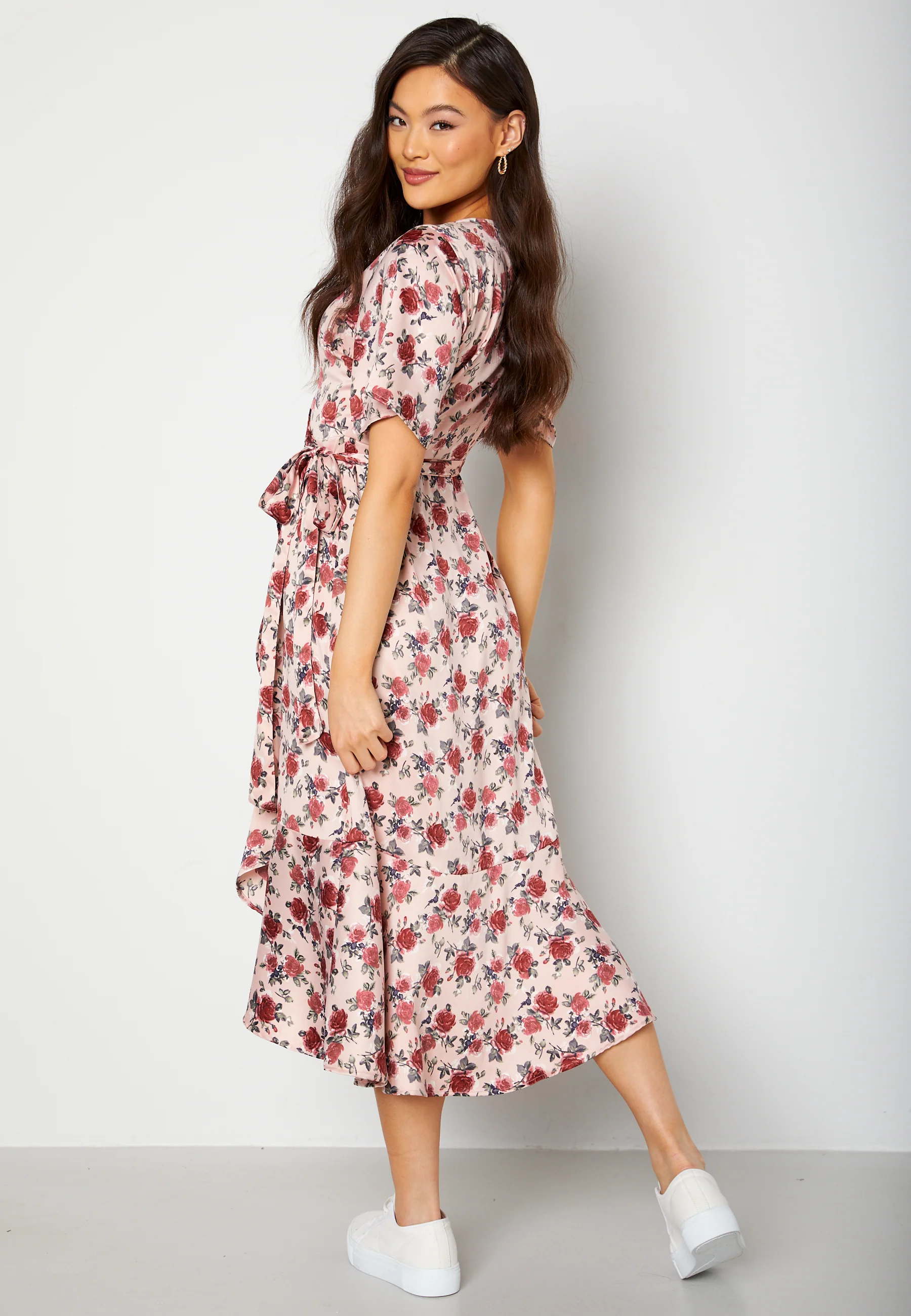 Frill Wrap Satin Midi Dress - Image 2