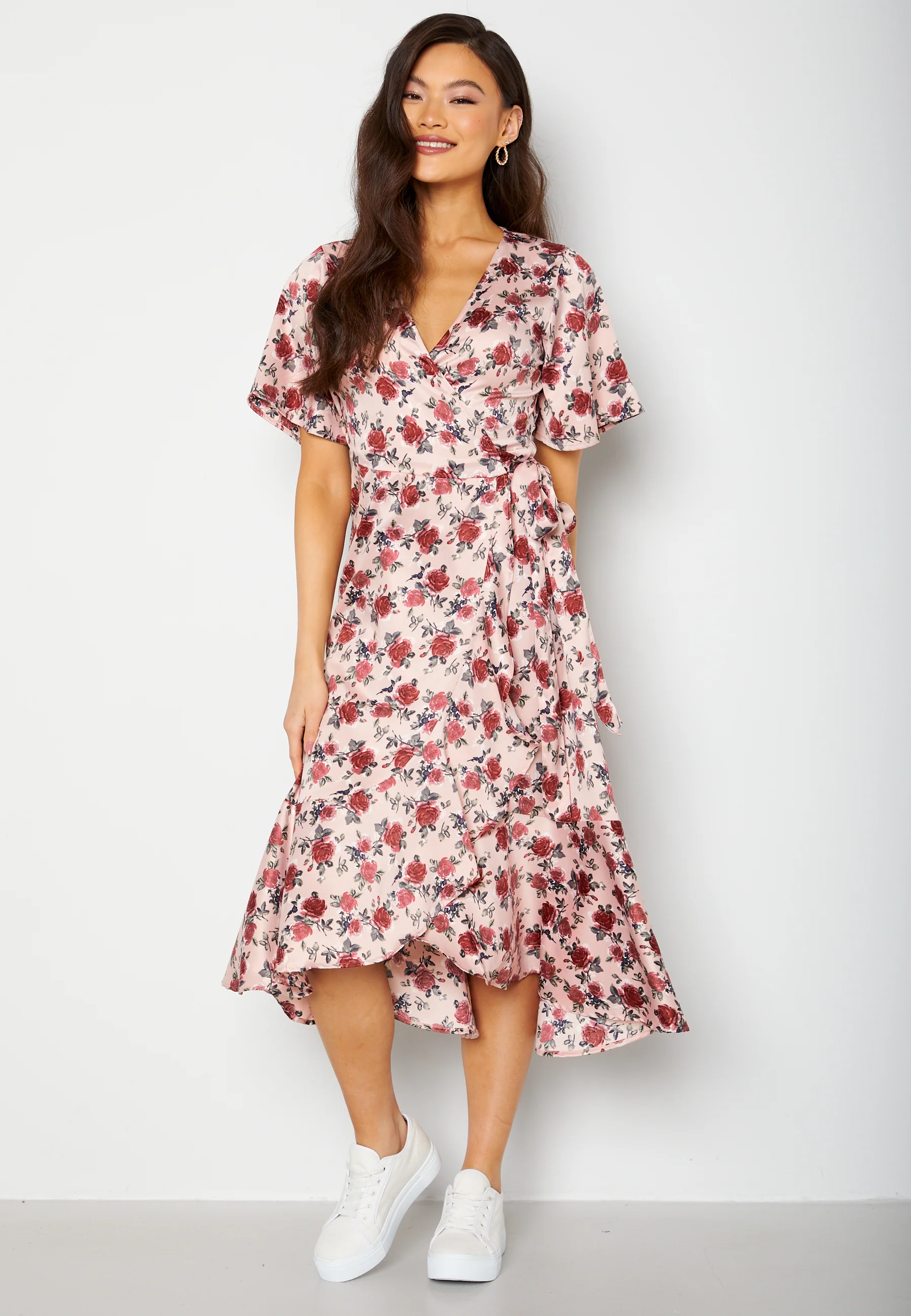 Frill Wrap Satin Midi Dress - Image 3
