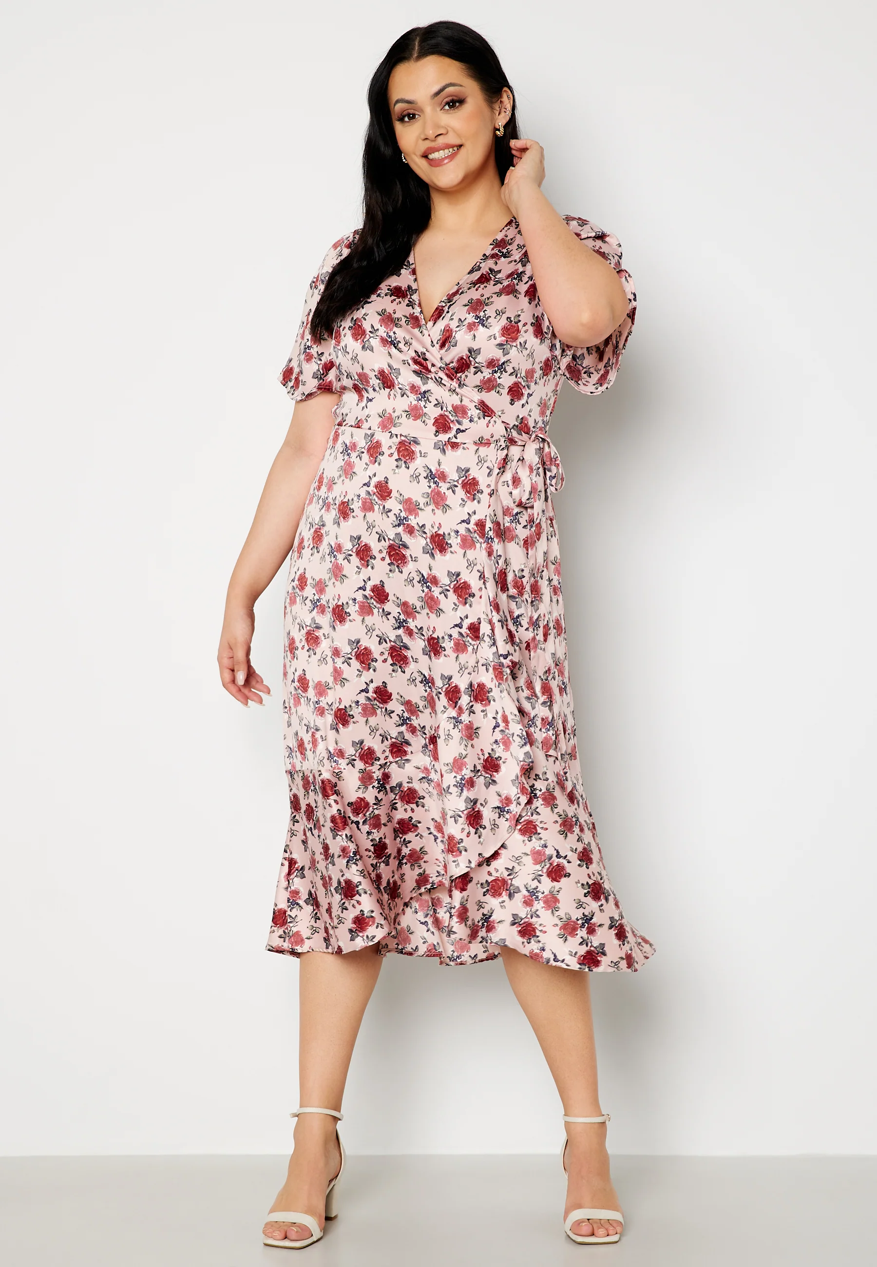 Frill Wrap Satin Midi Dress - Image 6