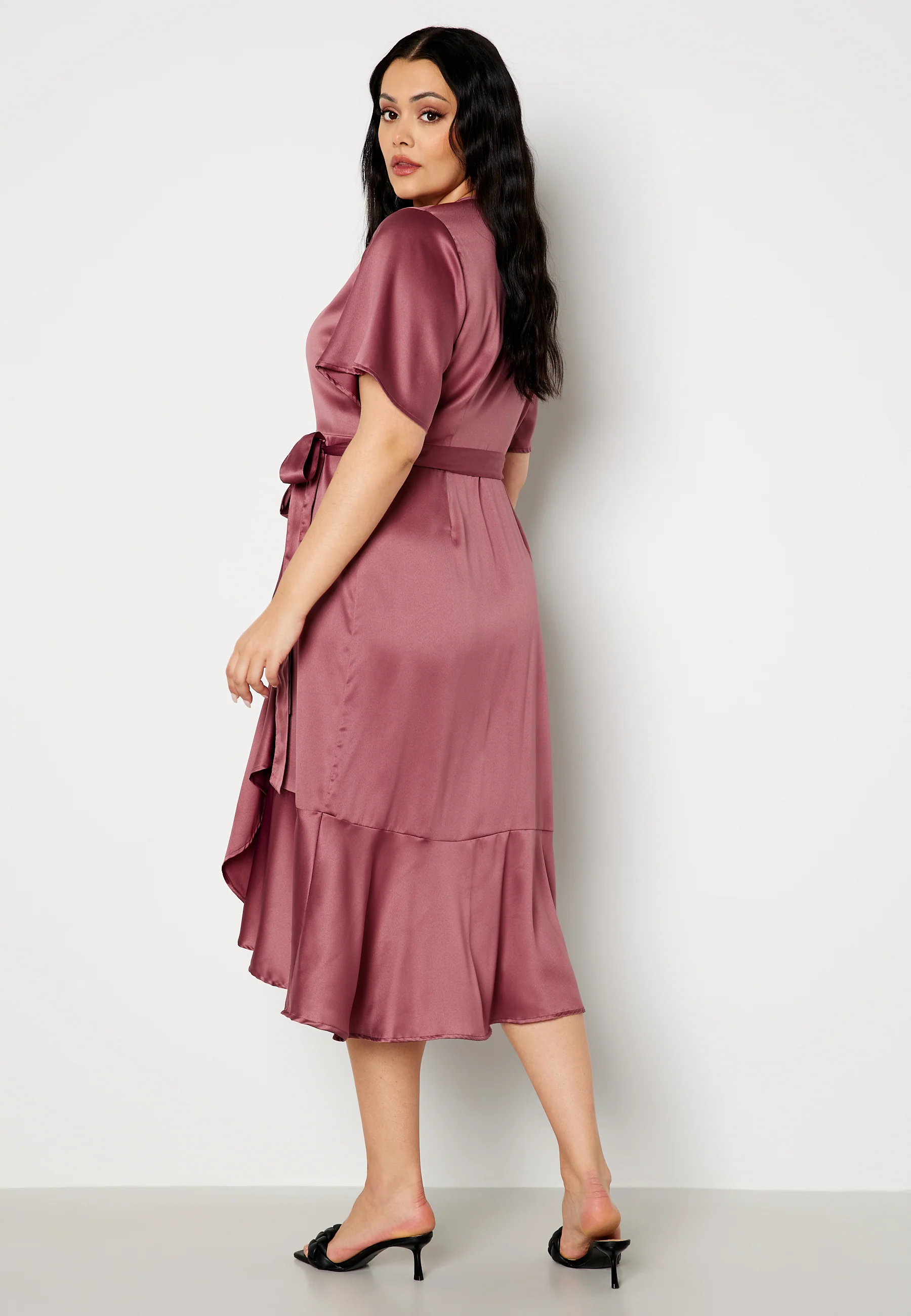 Frill Wrap Satin Midi Dress - Image 6