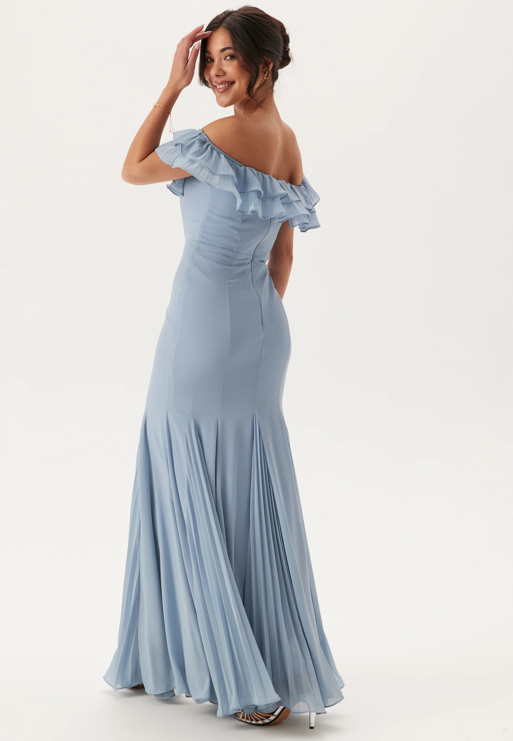 Frilly Chiffon Off Shoulder Maxi Dress - Image 2